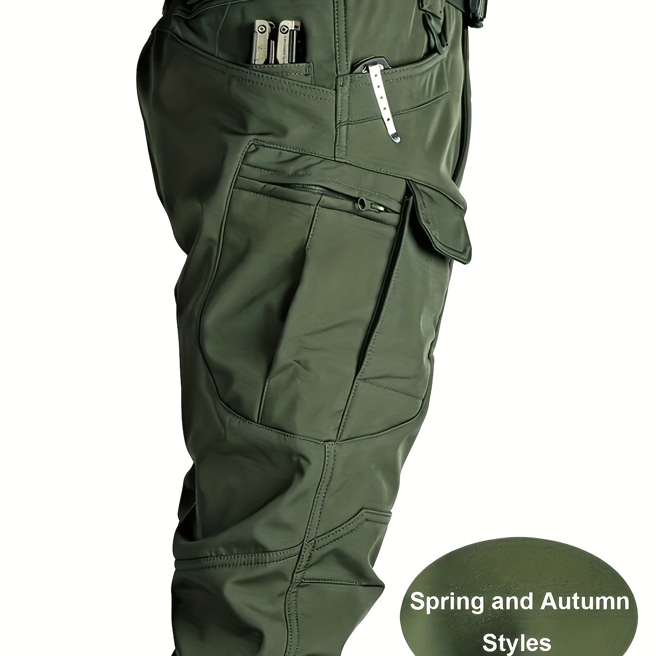 TEMU Men's Stretch Multi-pocket Cargo Pants - Outdoor Hiking And Trekking Black Long Pants - Elastic Waist Casual Versatile Straight-leg Trousers -