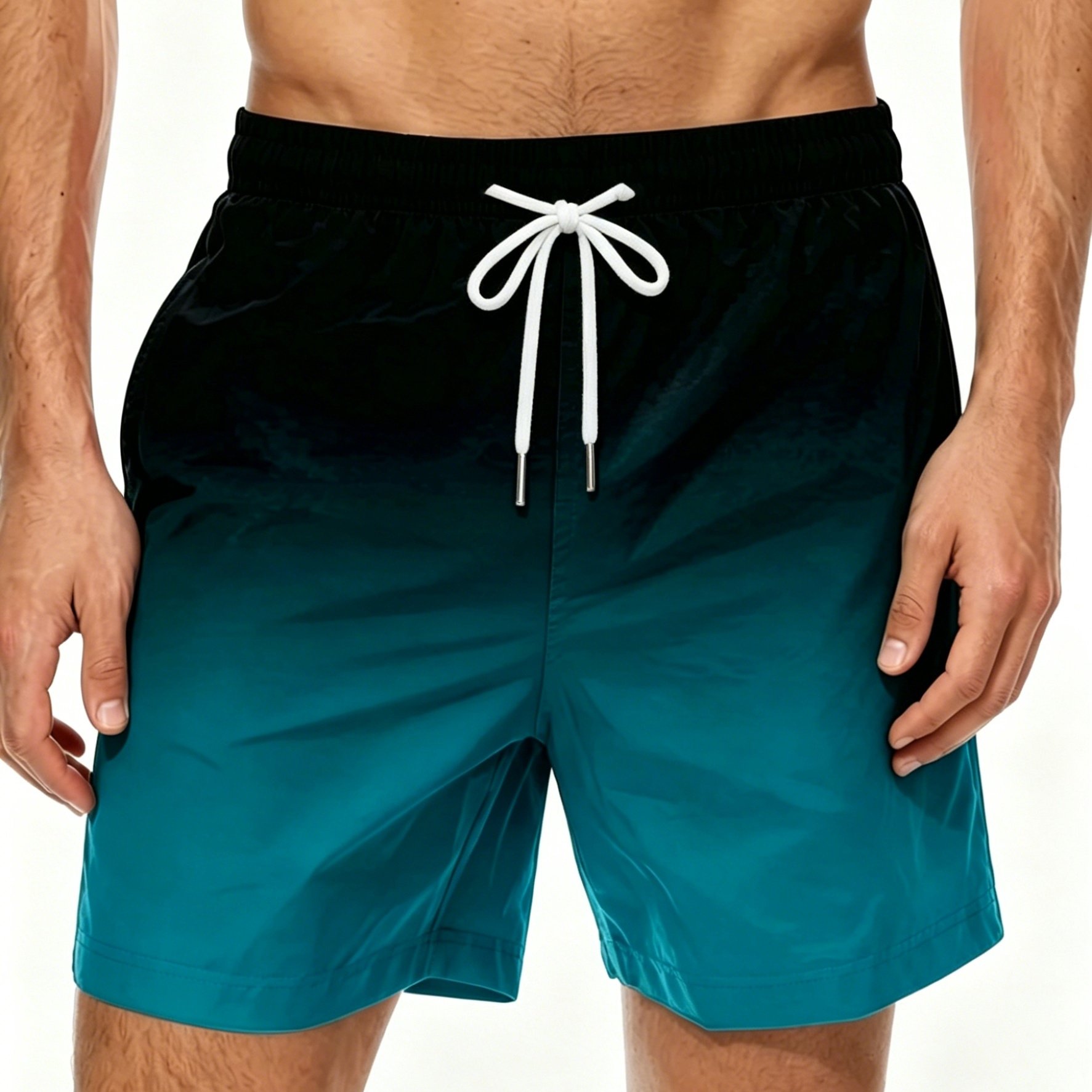 TEMU Men's Plus Size Quick-dry Swim Shorts With Adjustable Waist & Gradient Color - Breathable Board Shorts Suitable For Beach, Pool Parties, Gym,