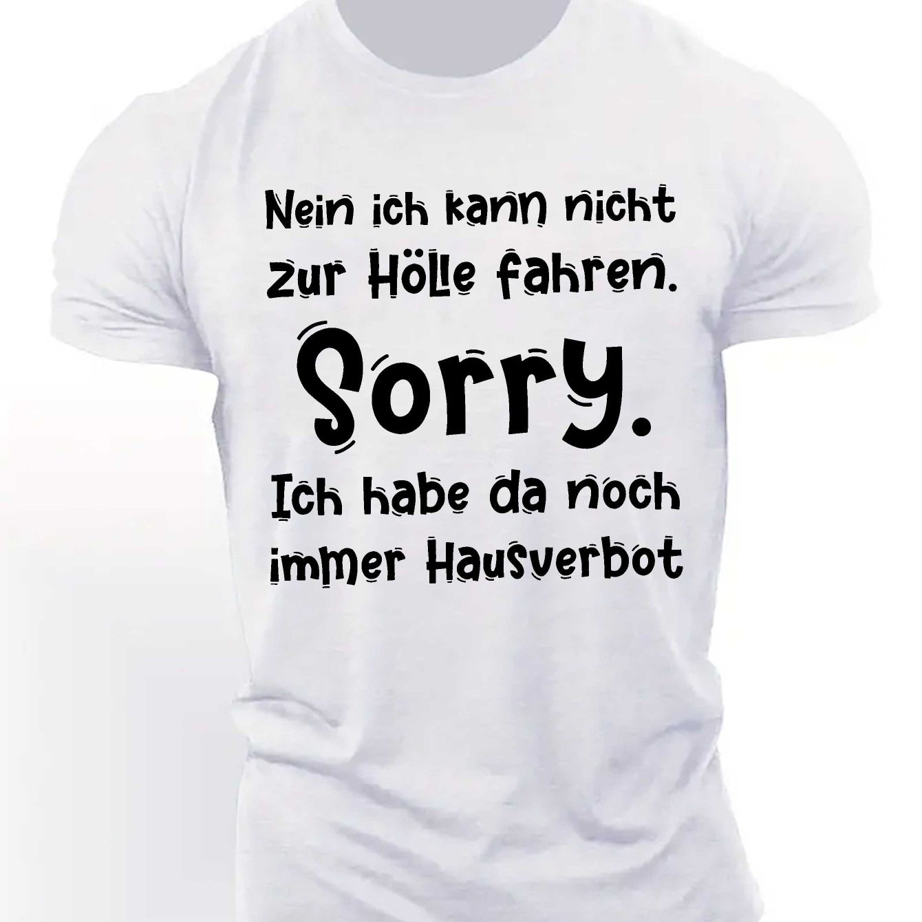 Image of Men's "nein Ich Kann Nicht" T-shirt - Short Sleeve Casual Round Neck Top With Text Print, Machine Washable Suitable For , Wear For Everyday & Themed Outfits