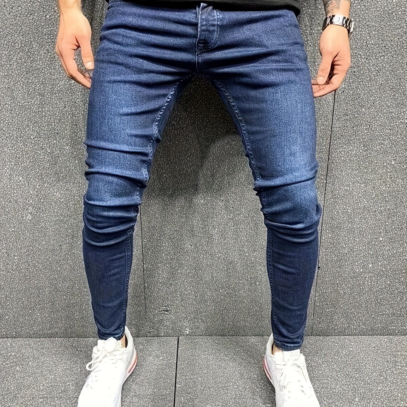 Men's Casual Skinny Jeans Chic Street Style Medium Stretch - Temu Canada