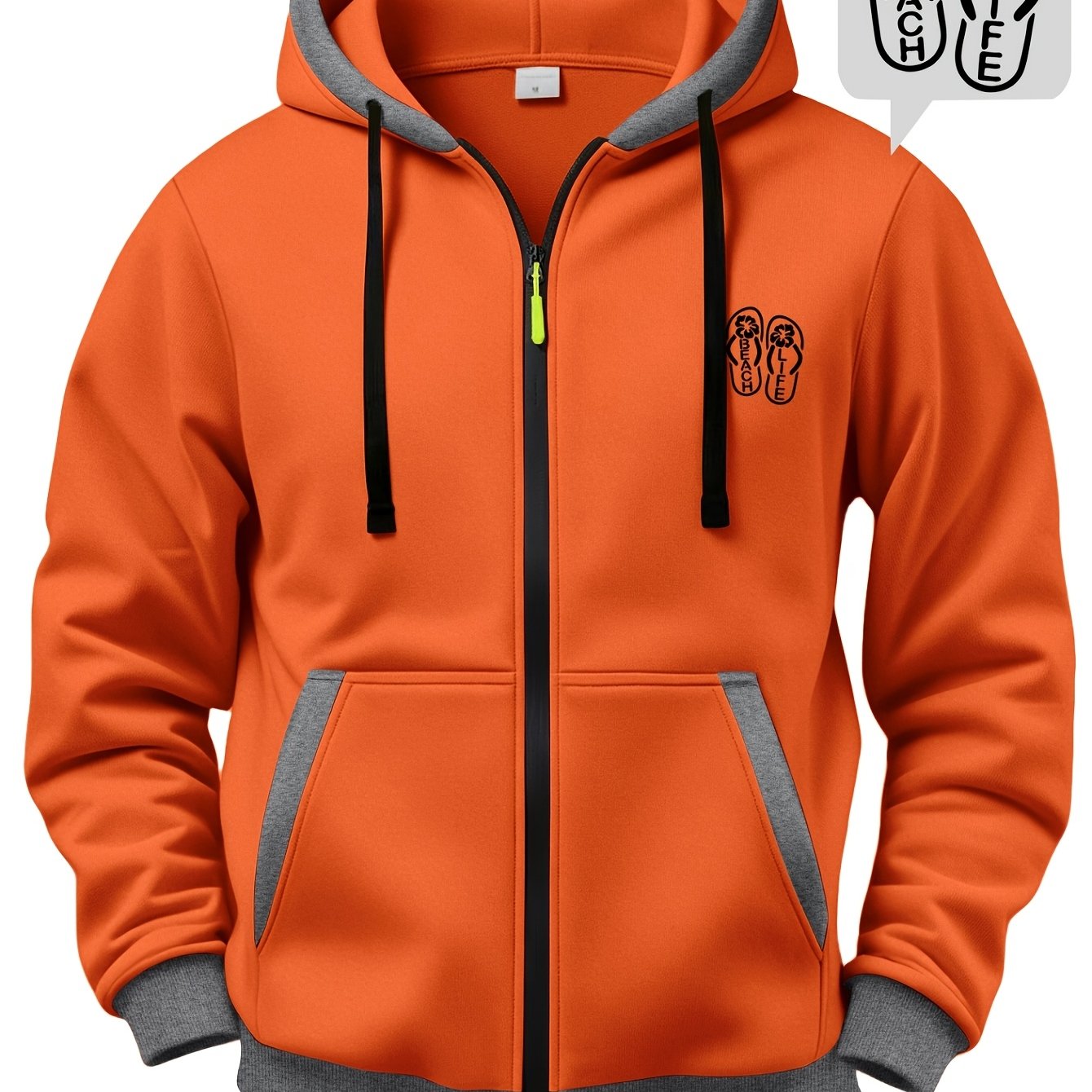 TEMU Men's -lined Warm Hooded Jacket, Zippered Autumn/winter Sports Coat, Flip-flops Fashion Sweatshirt