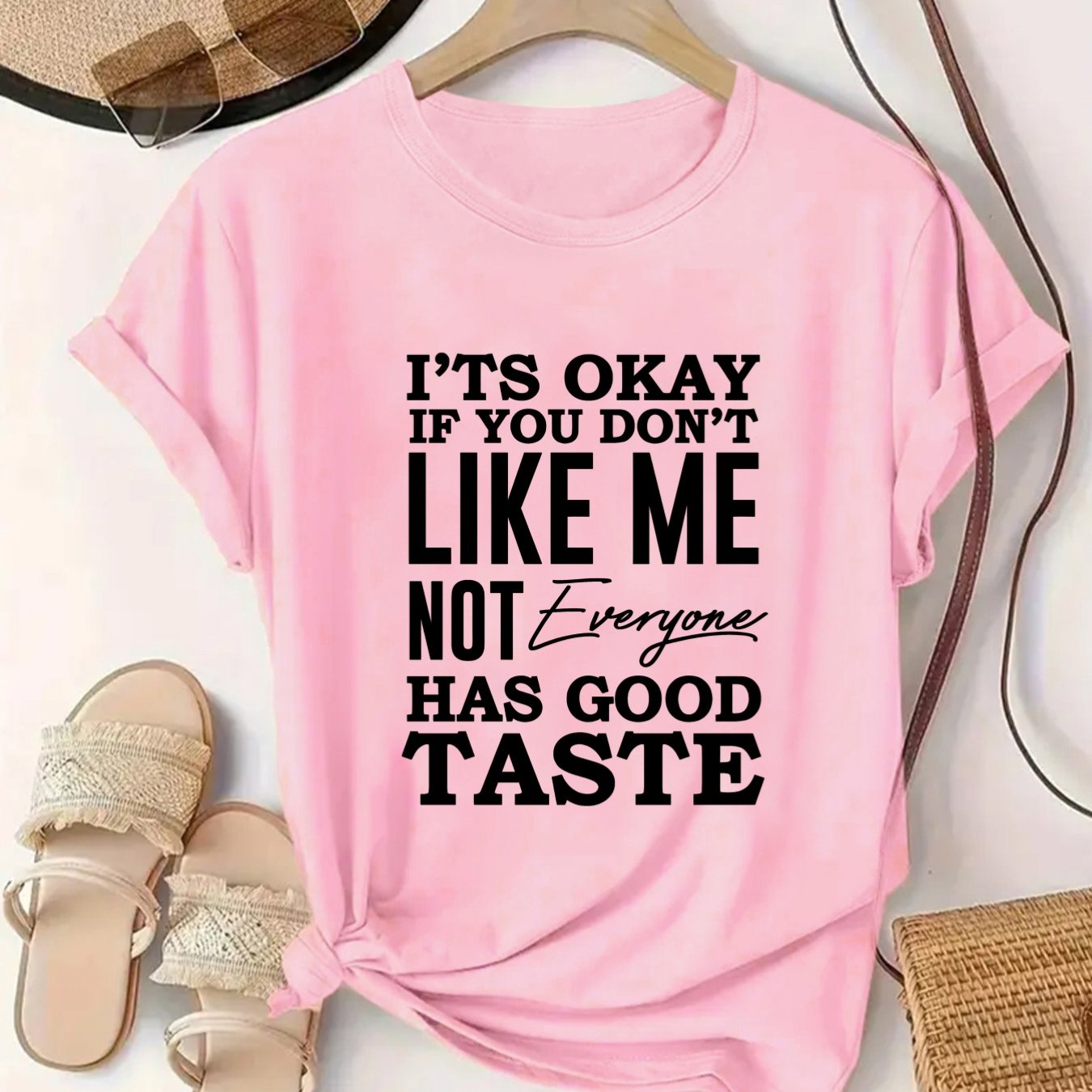 TEMU Printed Design : " Okay Don't , Not Everyone Has ." Pattern Neck Short Sleeve Fashion Sporty -shirt Women's Comfortable Top