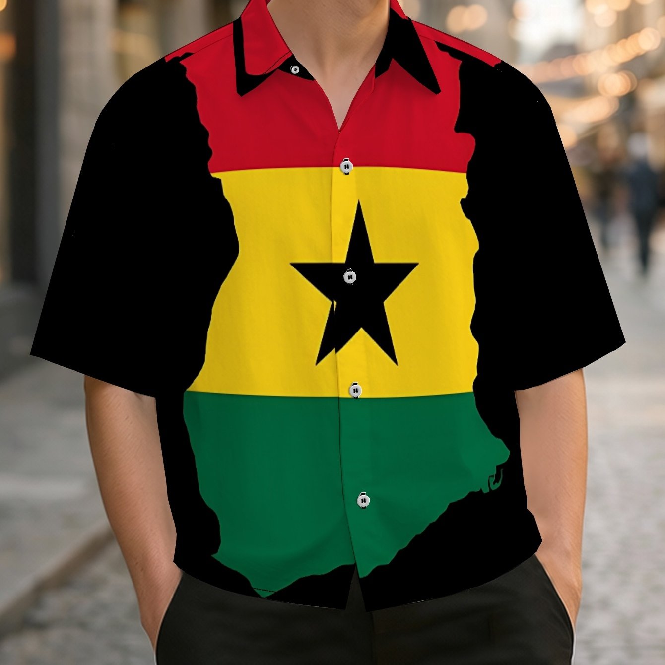 TEMU Ghana Flag Standard Size Men's Short Sleeve Shirt