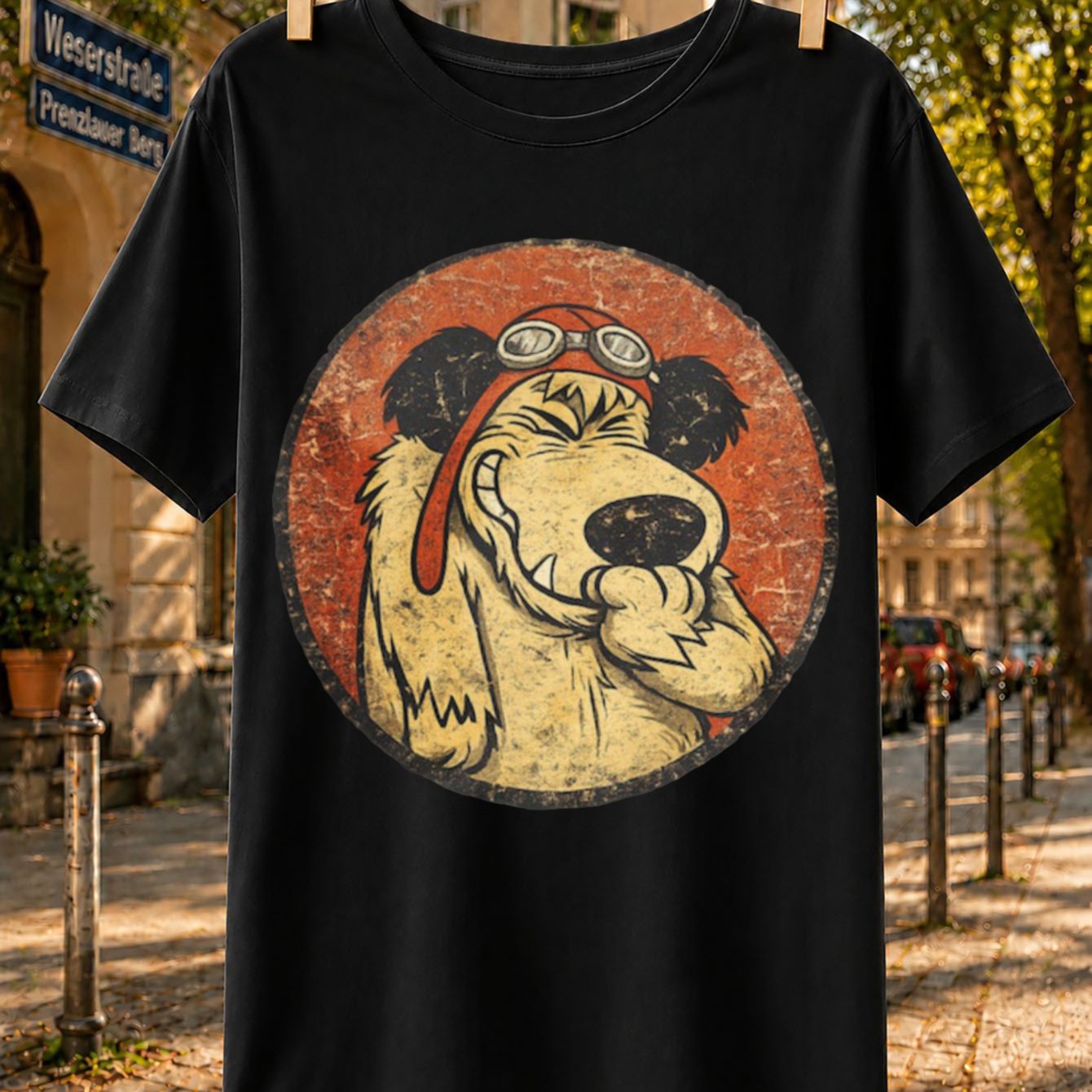Vintage Grinning Aviator Dog Graphic T-shirt Retro Cartoon Pilot Pup With Rust Round Unisex All T-shirt