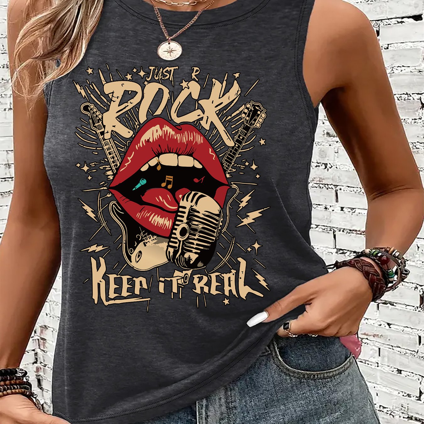TEMU Graphic Print Tank Top, Sleeveless Casual Top For Summer And Spring, Women's Clothing