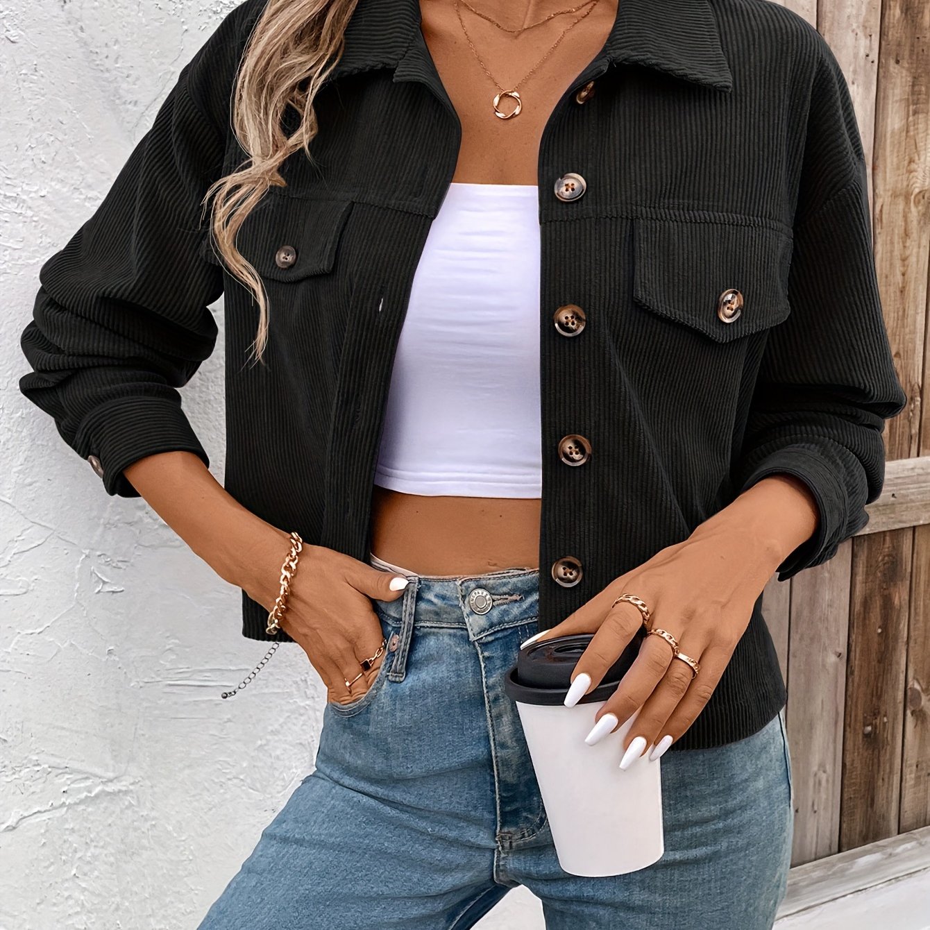 TEMU Ladies Autumn New Casual Button Detail Jacket