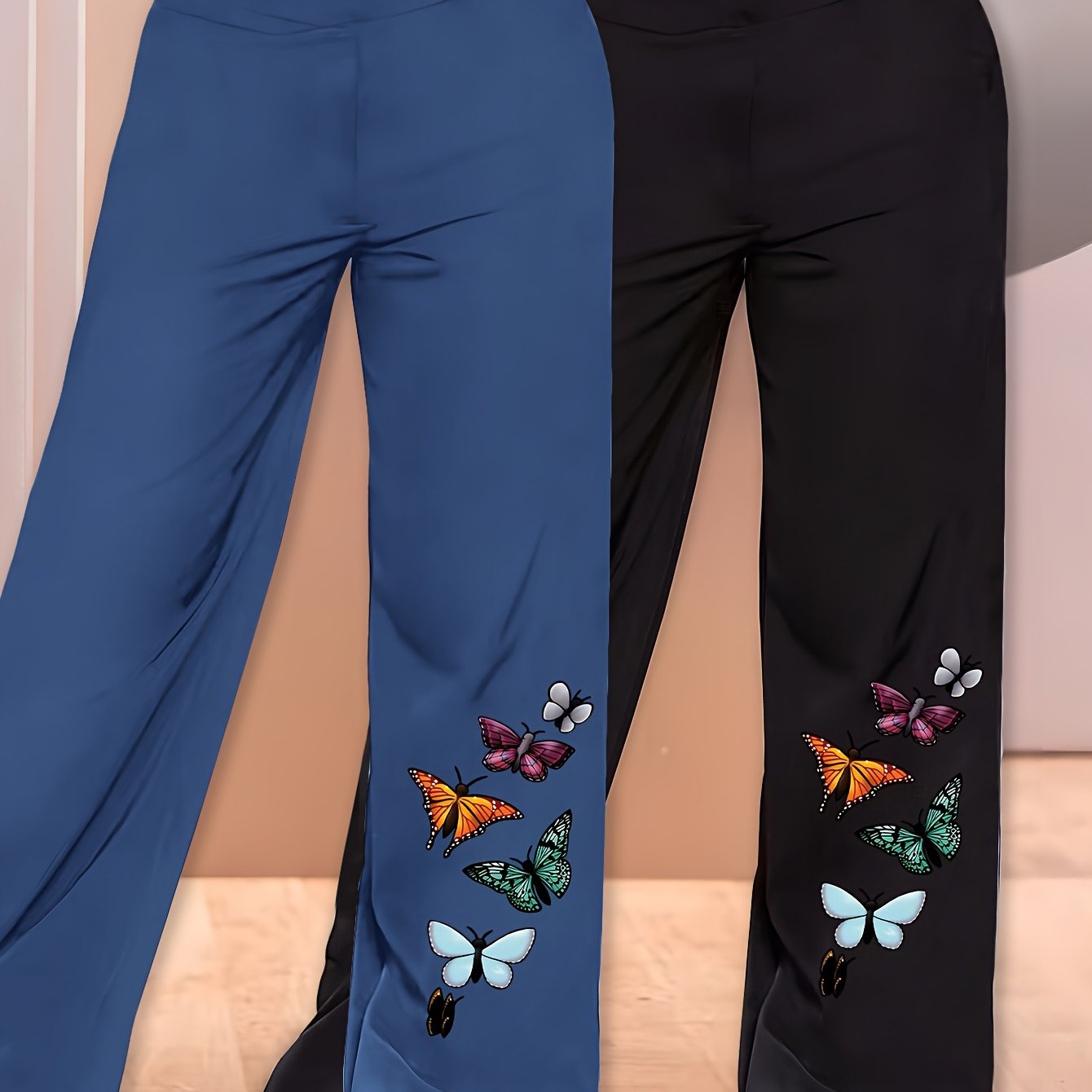 TEMU Elegant - 2pcs Set Of Women's Wide-leg Casual Trousers, Lightweight And For Summer, Featuring A Print