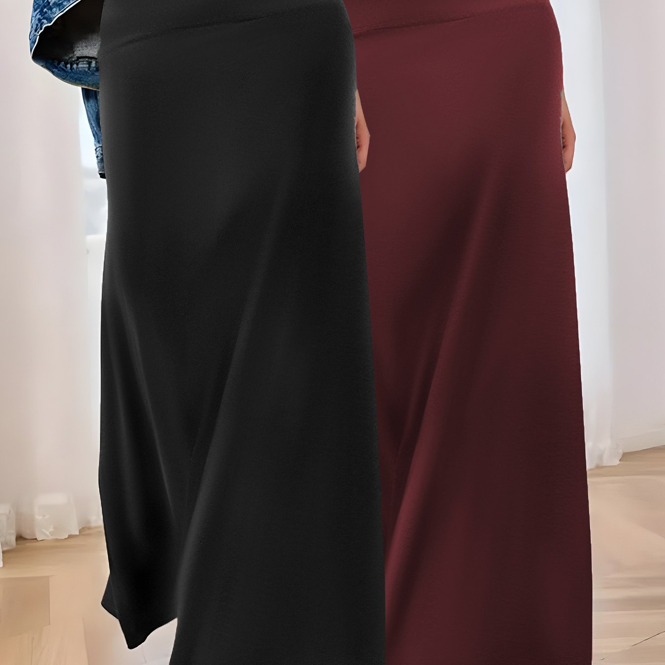 TEMU Two-pack High-waist Half-skirt For Women, Summer 2025 New Style Flared Maxi Skirt, And Figure-flattering Stretchy Fairy Skirt