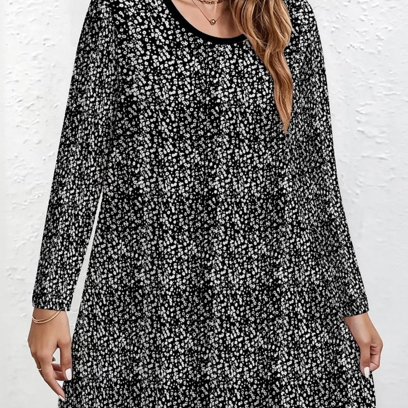 TEMU Plus Size - New Pattern Print Crew Neck Long Sleeve Plus Size T-shirt For Elegant Ladies