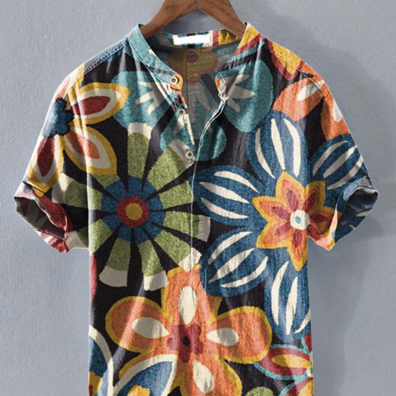 TEMU Men's Digital Printed Stand Collar Shirt