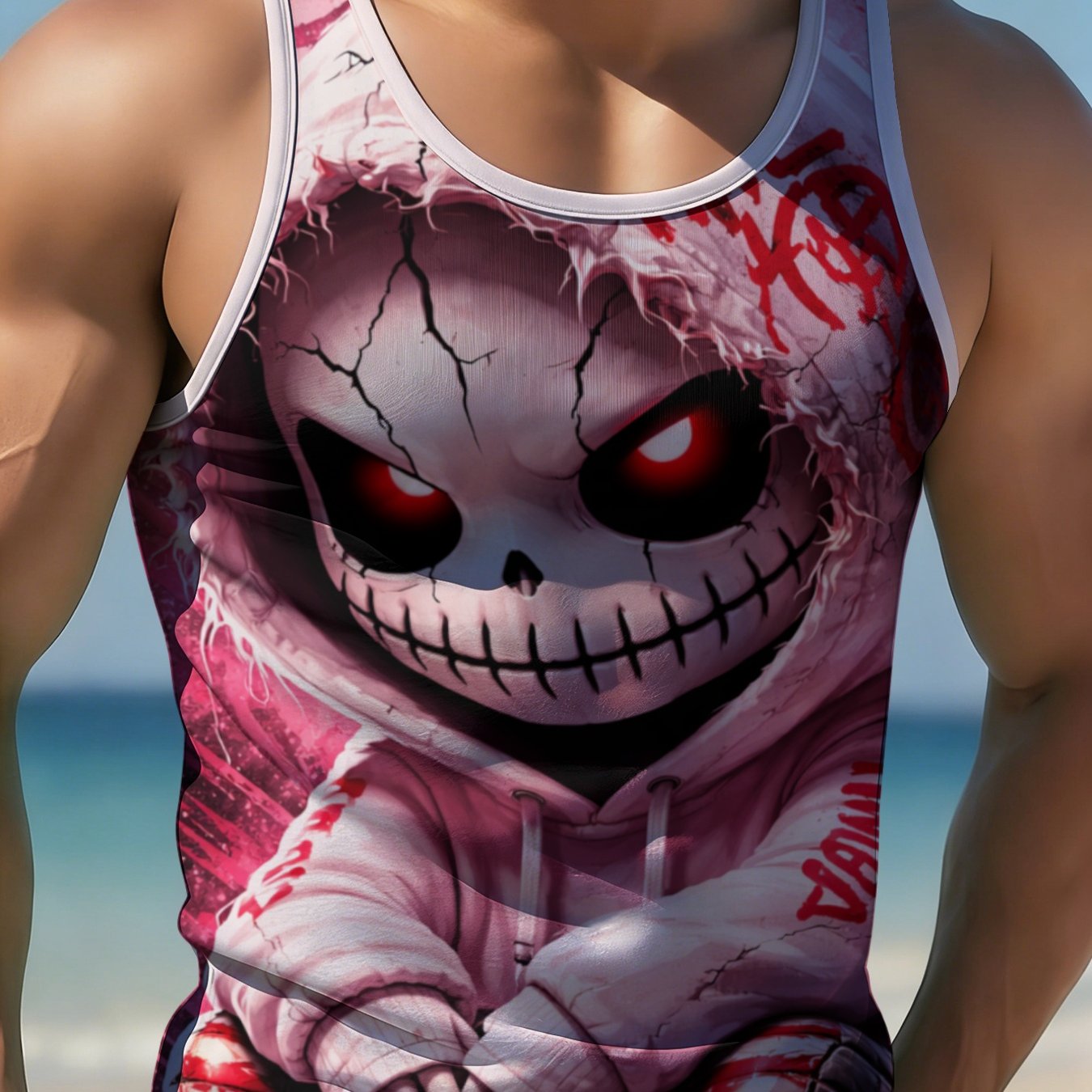 TEMU Men's Fashion Casual Vest Geometric Print Crew Neck Sleeveless Top Breathable Summer Outfit