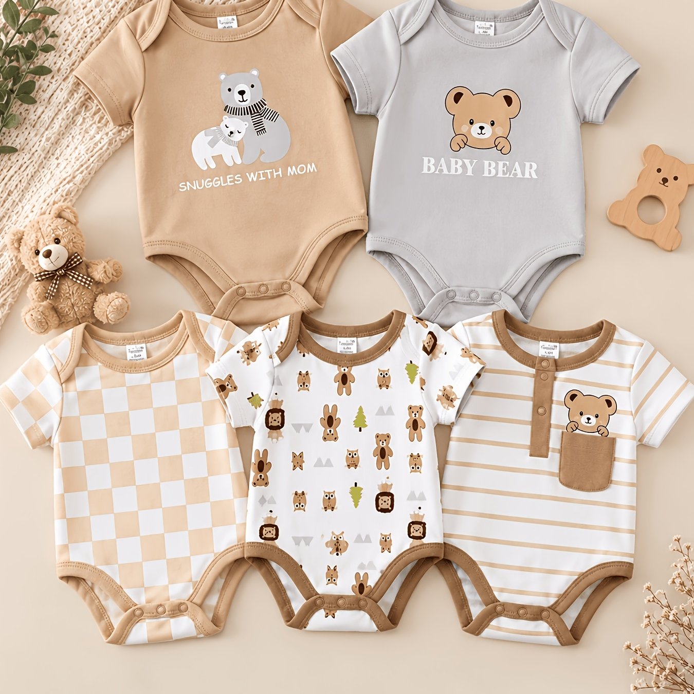 Image of Newborn Unisex Triangle Romper Crawling Outfit, Five-piece Set For (spring, Summer, Autumn, Winter)