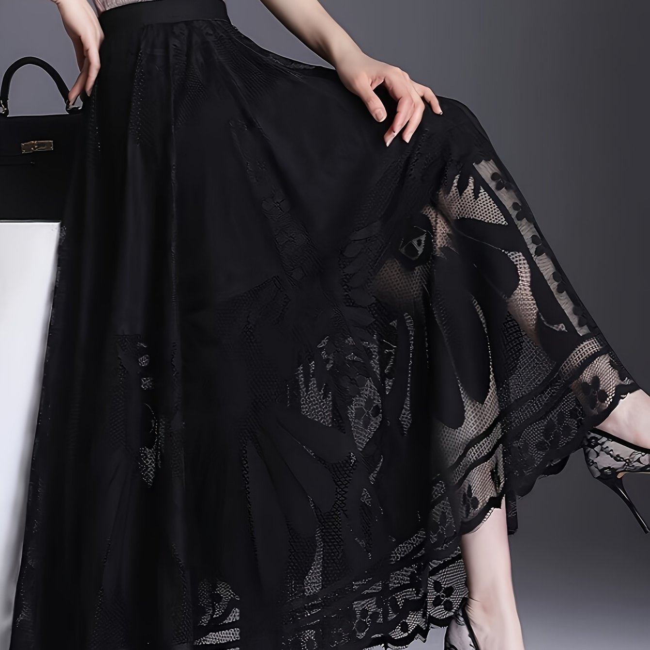 TEMU 【レディース】春夏 レース メッシュ スプライス ゆったり ト 傘型スカート