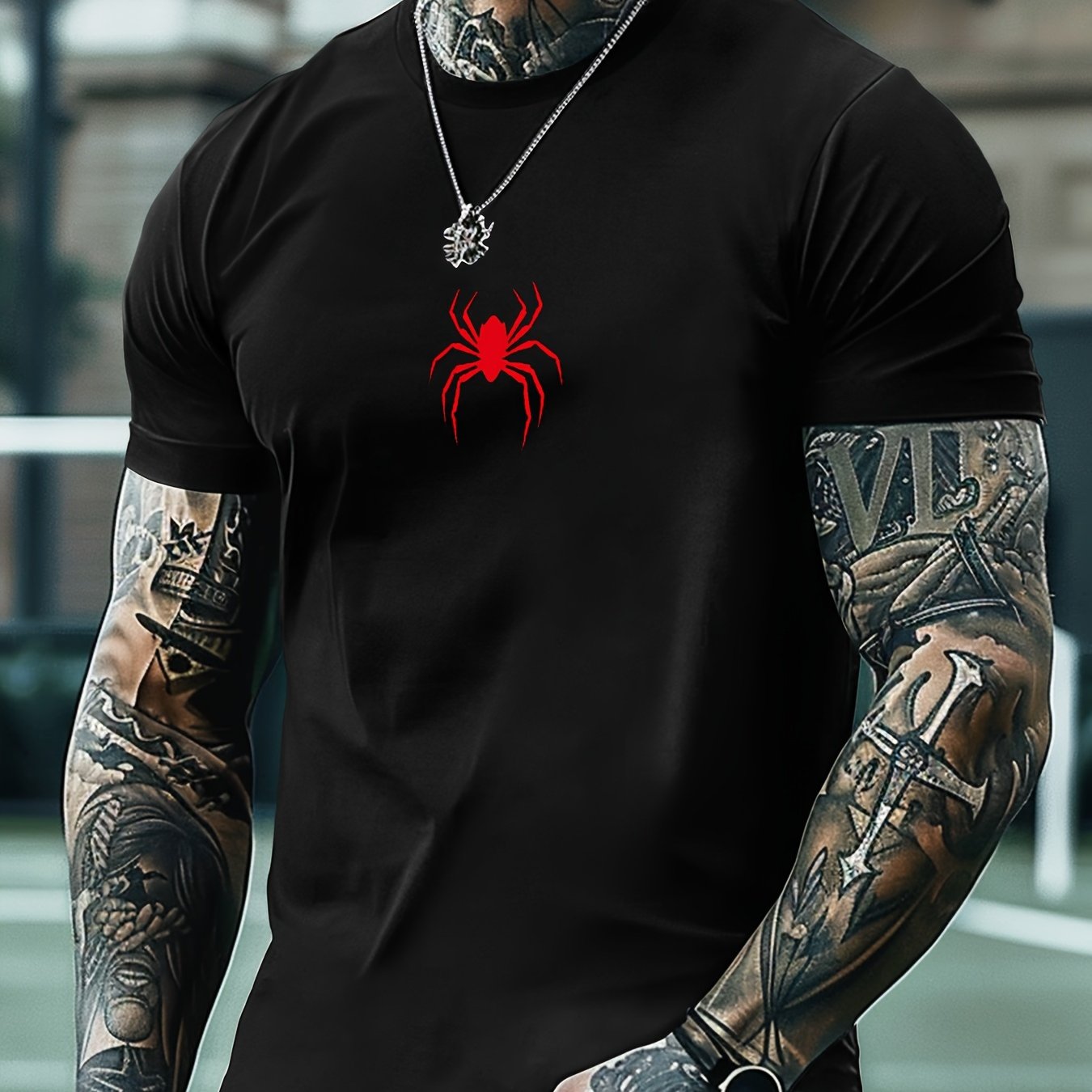 TEMU Spiders Neck Short , Casual T-shirt, Clothing For Summer