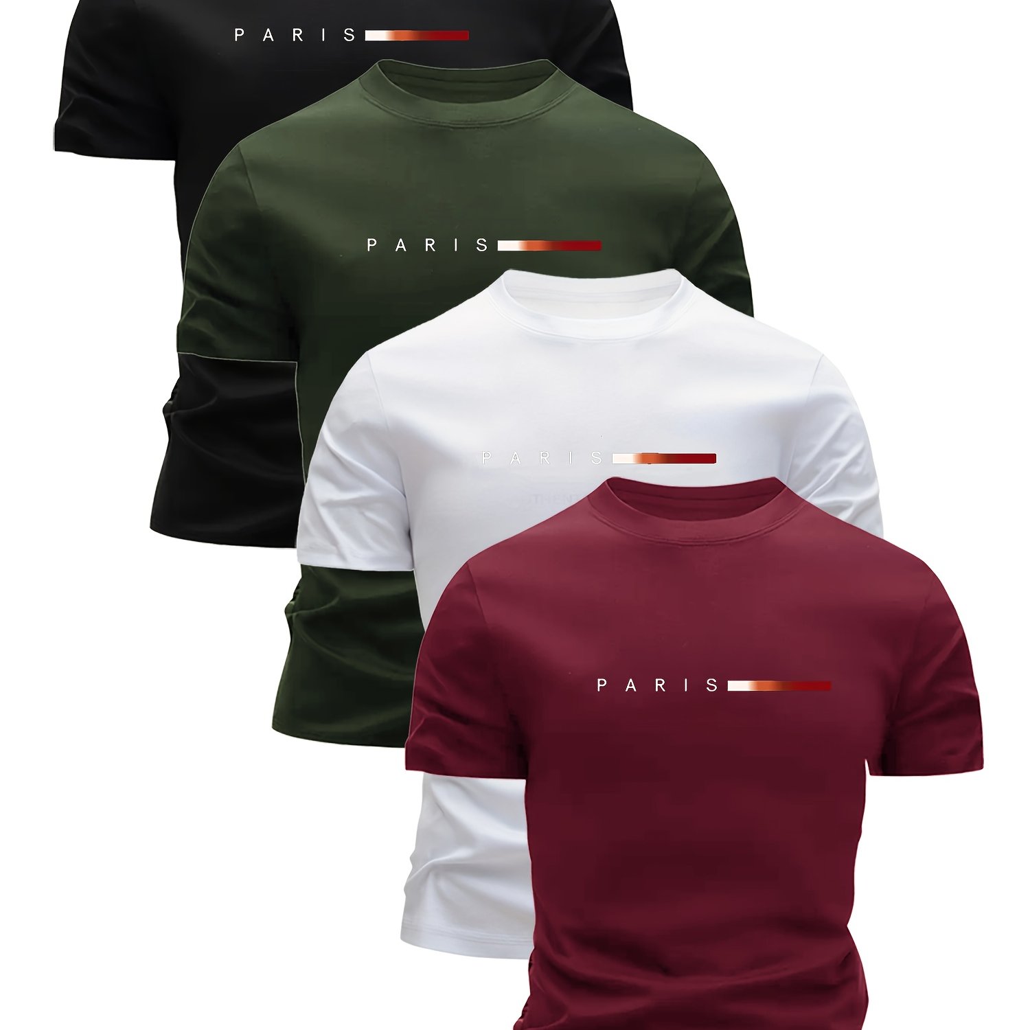 E-shop 4er-Set Herren T-Shirts mit Kurzarm und gemischtem Print, mit - Schnelltrocknend, atmungsaktiv, feuchtigkeitstransportierend, für lässige