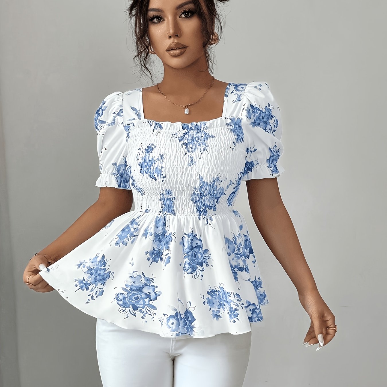 TEMU Spring And Summer Elegant Floral Print Blouse
