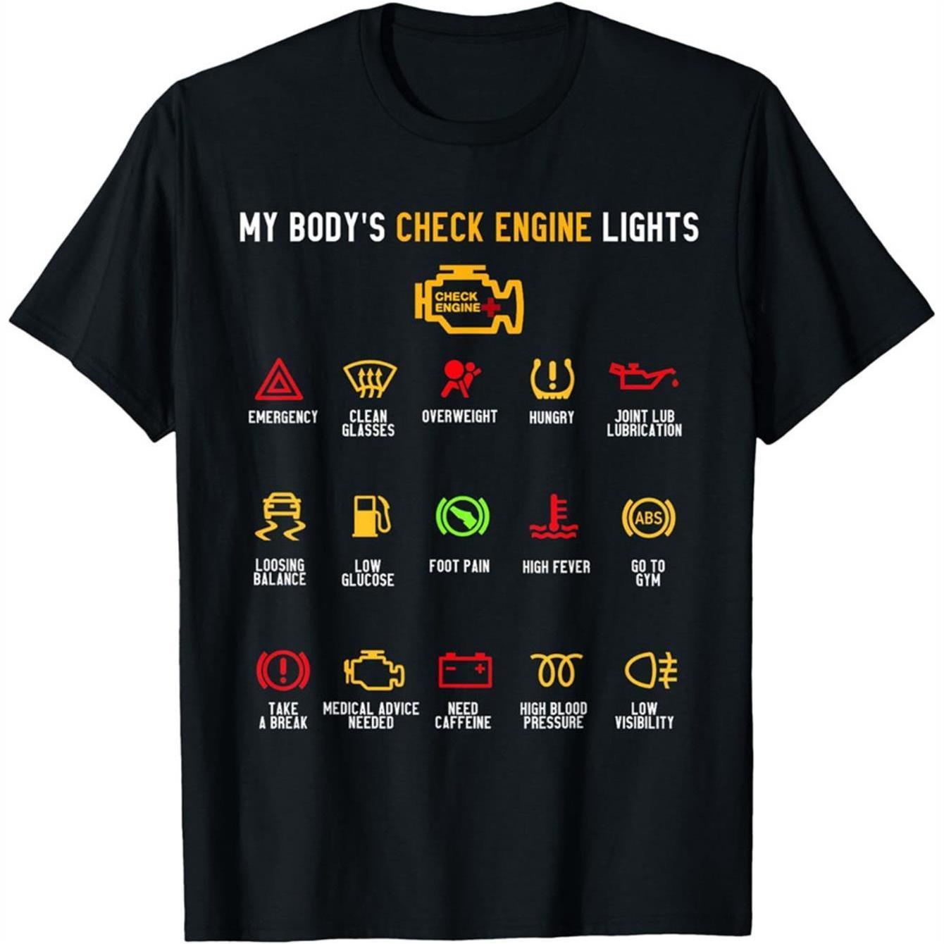 TEMU Men's "'s Warning Light" Graphic T-shirt - A Round-neck Tee Featuring A Colorful Dashboard Design, Regular Fit, Car Enthusiasts As Casual Wear