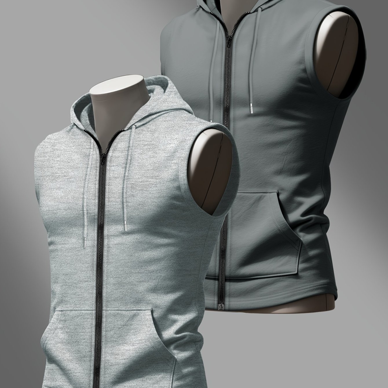 TEMU 2 Stylish Trendy Sporty Hooded Tank Tops For Men, Sleeveless Vests, Men's Sleeveless Zip-up Vests