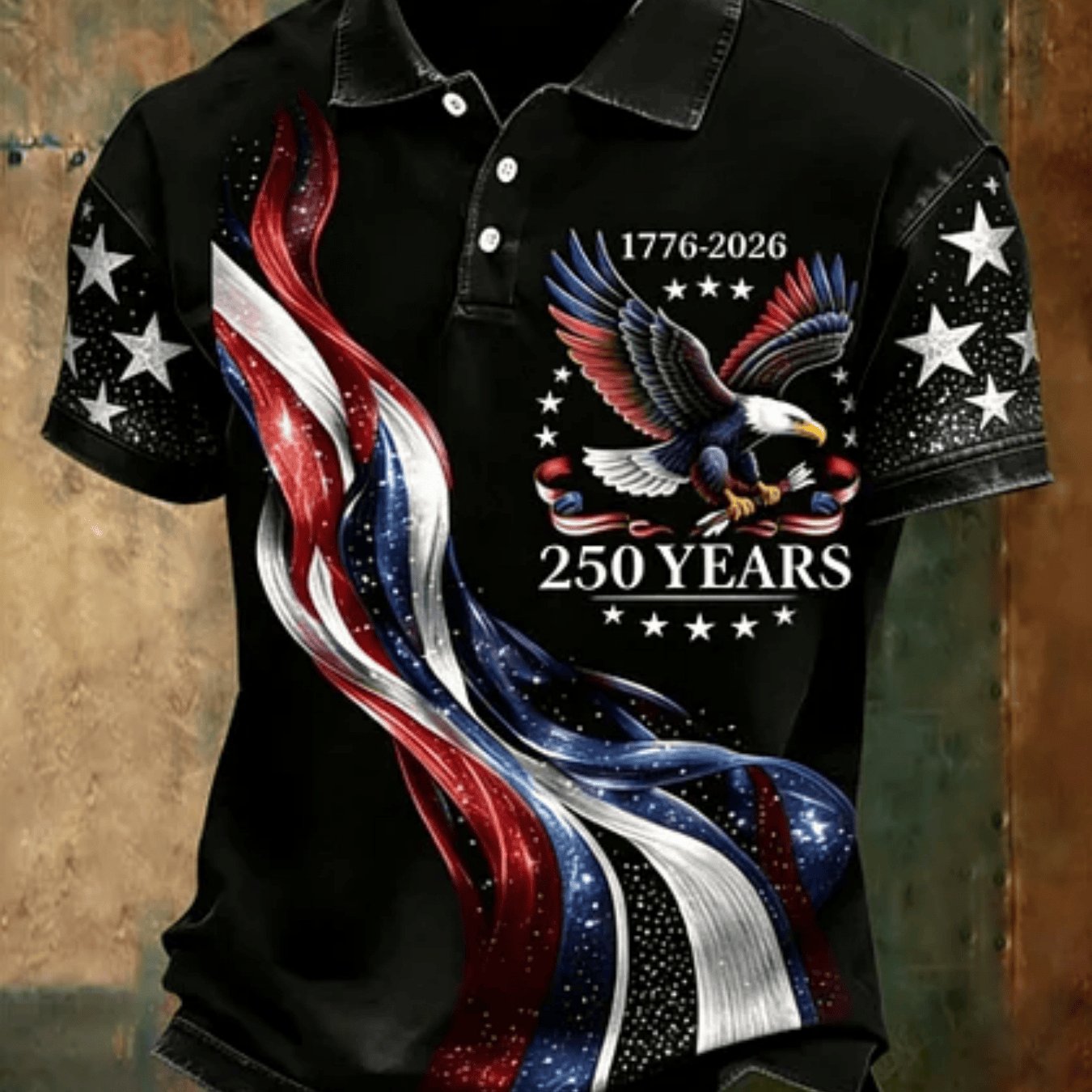 TEMU Men's Casual Sports Short-sleeve , U.s. 250th Anniversary Edition With And Bald Eagle Print, Made Of Polyester Fabric, Machine Washable, Regular Fit, Suitable For Everyday Casual Sports Wear