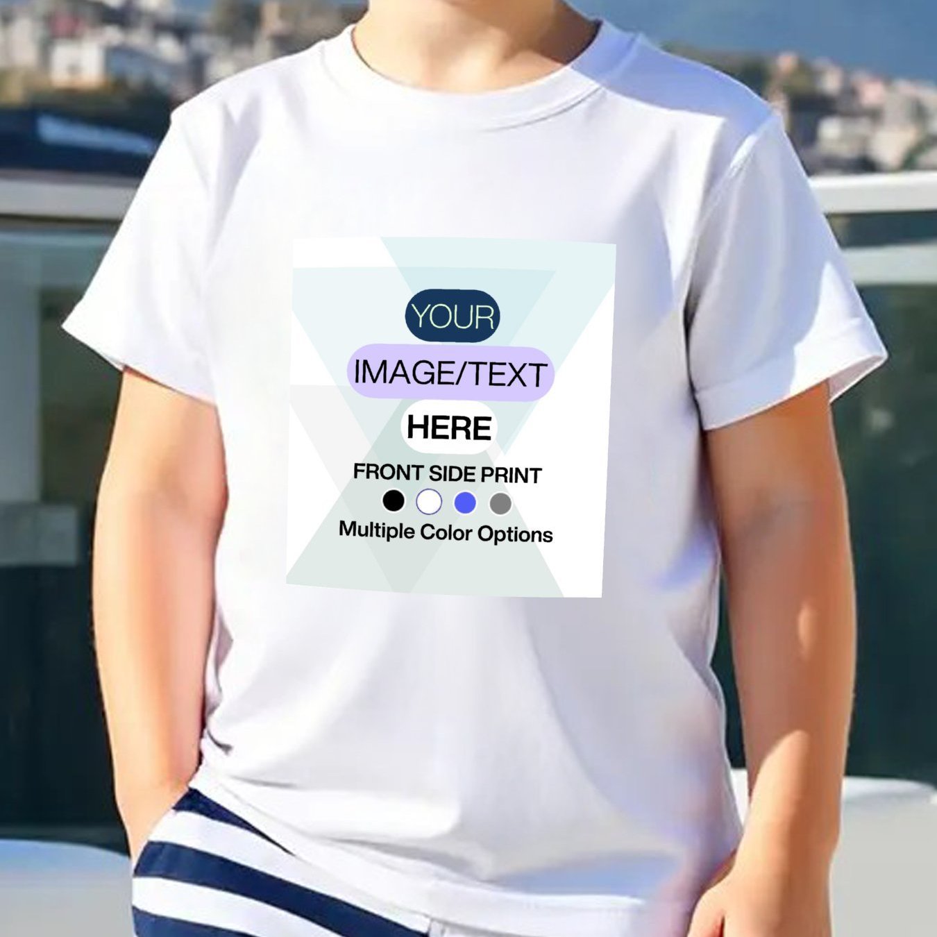 Image of Boys T-shirt Personalized Front Side Print Pure Tshirt - Add Your Image - Unisex Kids Size - Solid Crew Neck Short Sleeve Tee Soft Comfortable Casual Sportswear