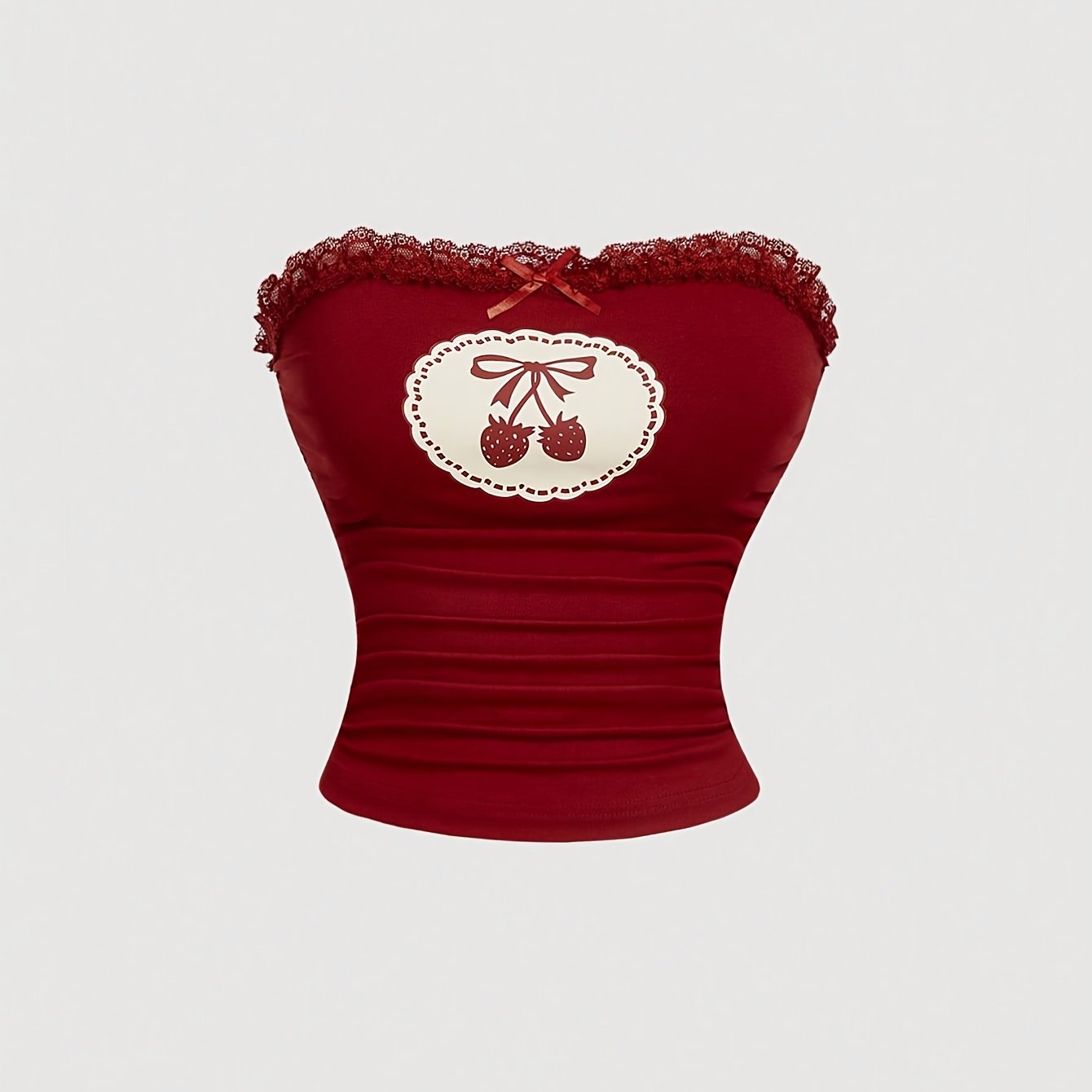 TEMU Summer Casual Cherry Print Tube Top, 2-pattern T-shirt For Women, Top, Tube Top