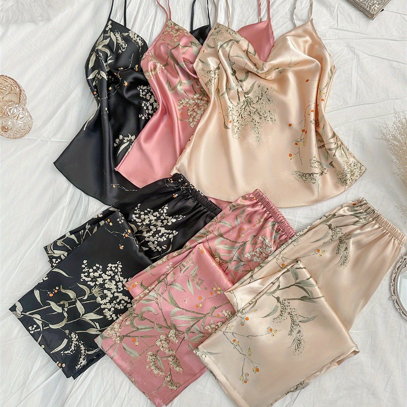 Teen Comfortable Casual Cowl Neck Suspender Trousers Pajamas Set 6pcs Set, For Teenager, For Teenager