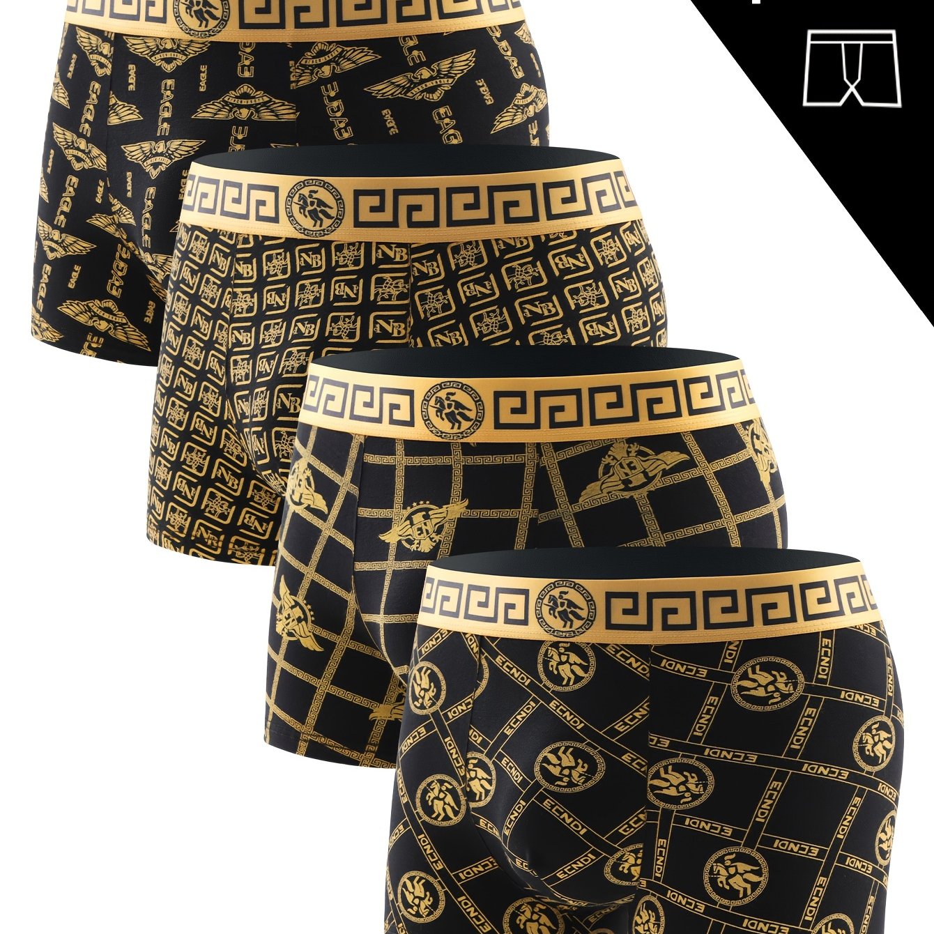 Random 1 Piece Men's Boxer Briefs In Black And Golden, Luxurious Breathable High Elasticity Underwear