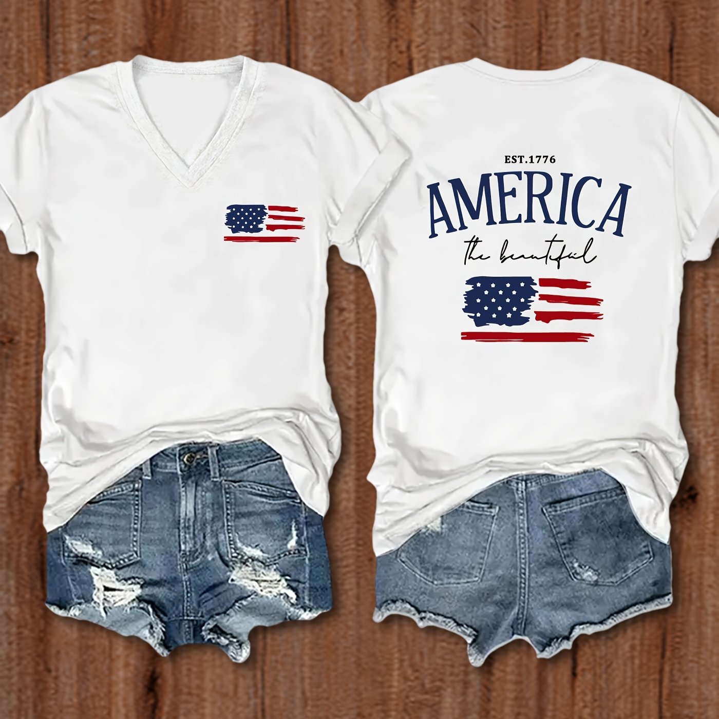 TEMU Camiseta De Cuello Con Estampado De , Camiseta Casual De Manga Corta Para Y Verano, Ropa De Mujer