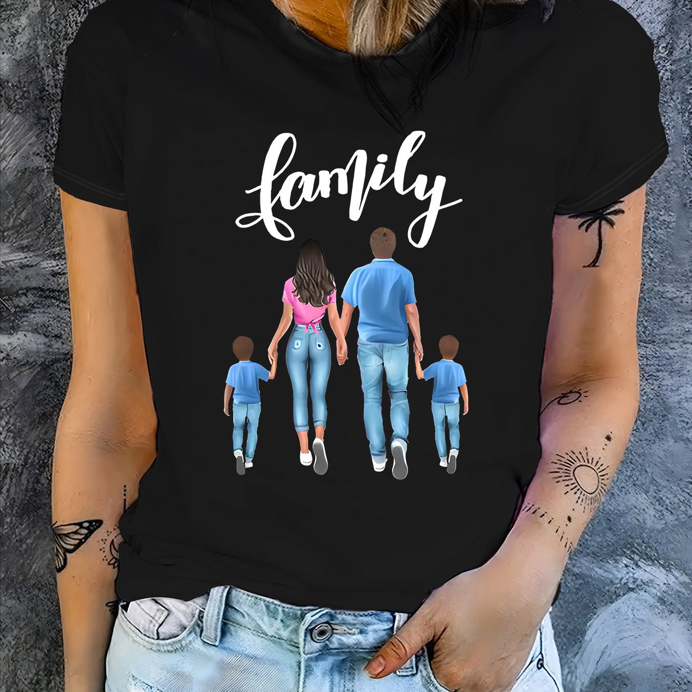 TEMU Mother's Day Gift, Graphic Print T-shirt, Short Sleeve Crew Neck Casual Top For Summer & Spring, Women's Clothing
