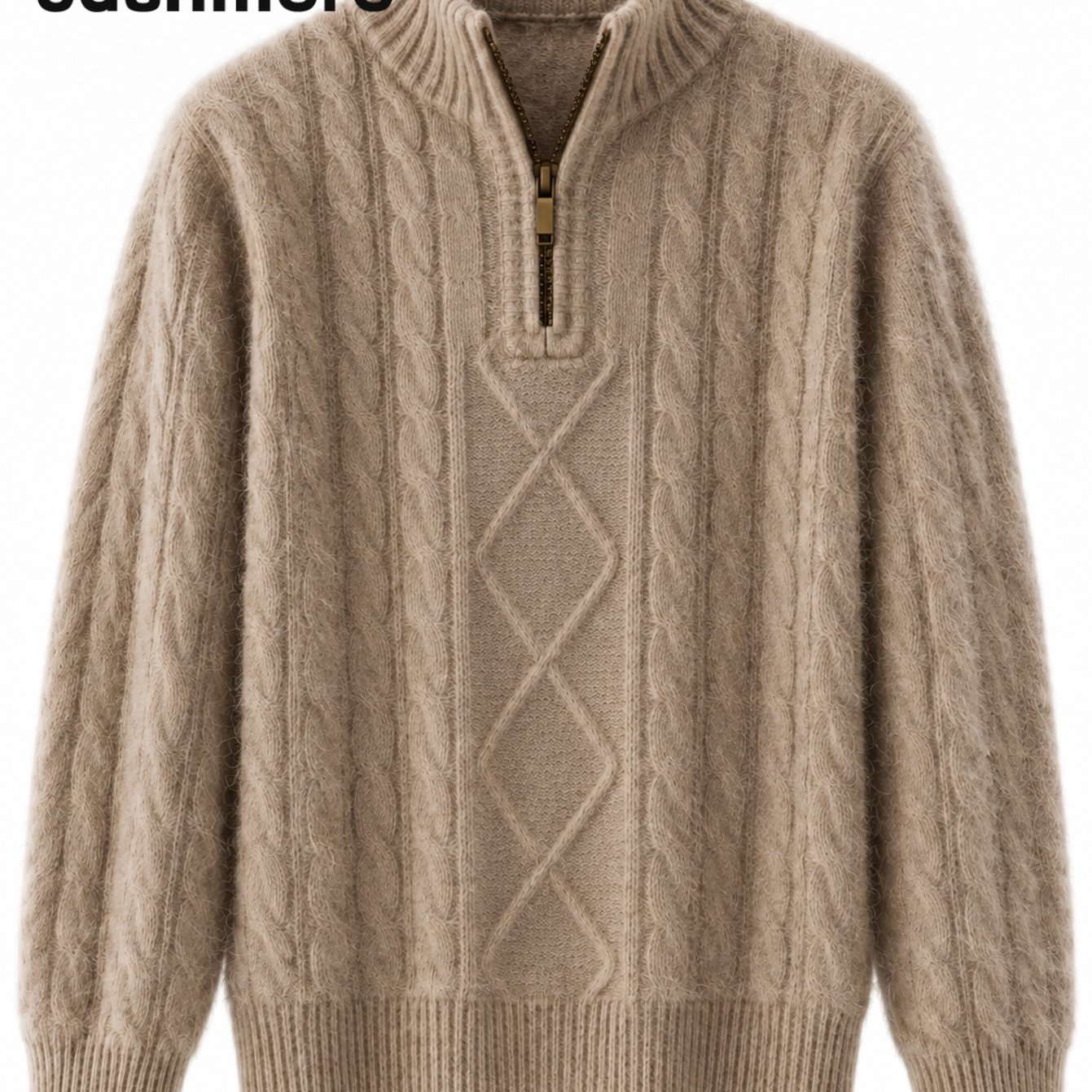 Image of Aw26 100% Cashmere Half-zip Stand Collar Pullover Men's Vintage Cable Knit Autumn Winter Warm Knitted Sweater