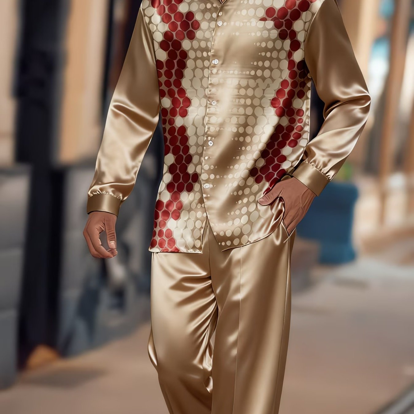 2pcs Set, Fashionable Men's Button- Shirt And Long Pants | Breathable And Comfortable, Suitable For Occasions, Ideal For Holiday Gifts, Perfect For Family, , Brothers