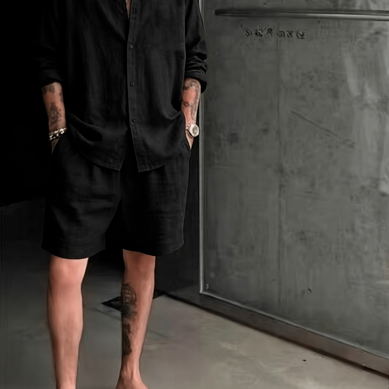 TEMU Unlock The Summer Lazy Vibe | Men's Textured Set Share: Vintage Casual Textured Shirt   Shorts Set For A Relaxed