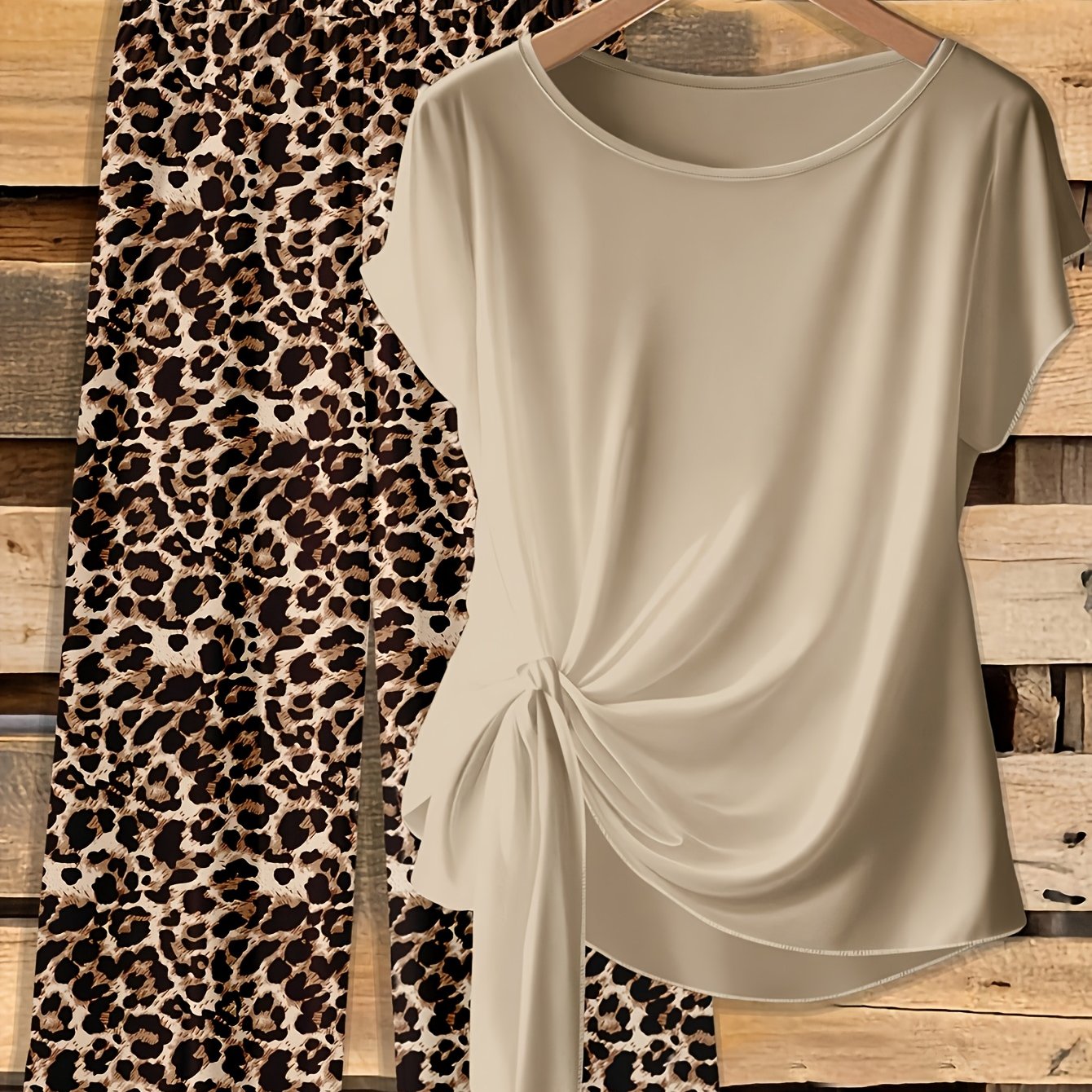 TEMU Plus Size - Modieuze Plus Size Dames Luipaardprint Broek Set | Niet-Rekbare Stof, Casual Stijl