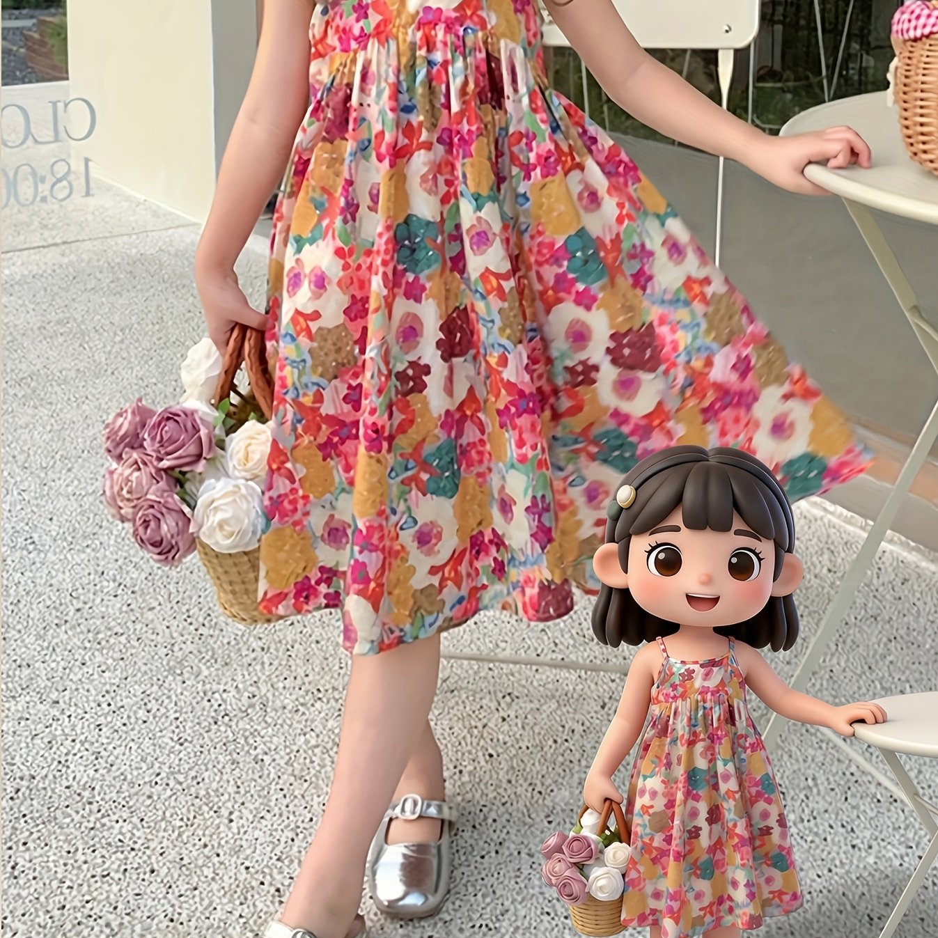 Image of Girl's Dress, Valentine's Day Gift, Children's Thin Dress, Girls' Camisole Mini Skirt, Fashion For Kids, Vacation, Casual, Party, Vintage, Beach, Floral Print, Clothes For Girls, Halloween