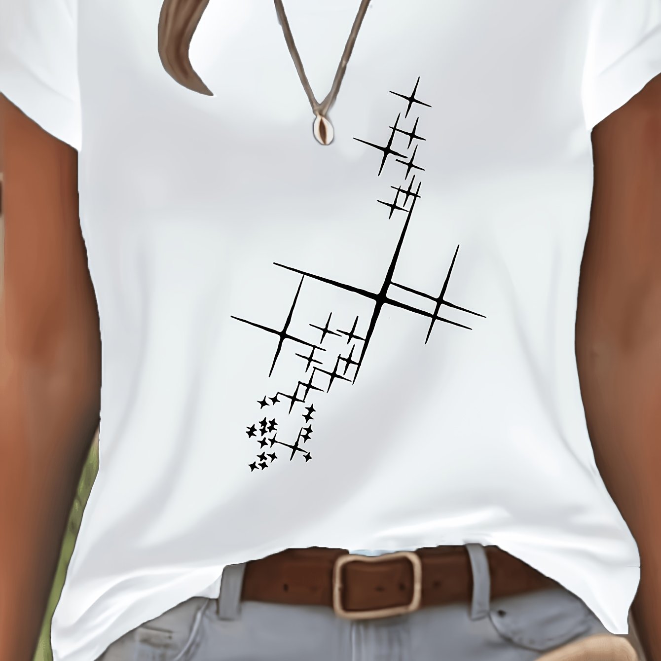 TEMU Creative Pattern Printed T-shirt, Short-sleeved Round-neck Casual Top, Suitable For Summer And Spring, Women's Clothing
