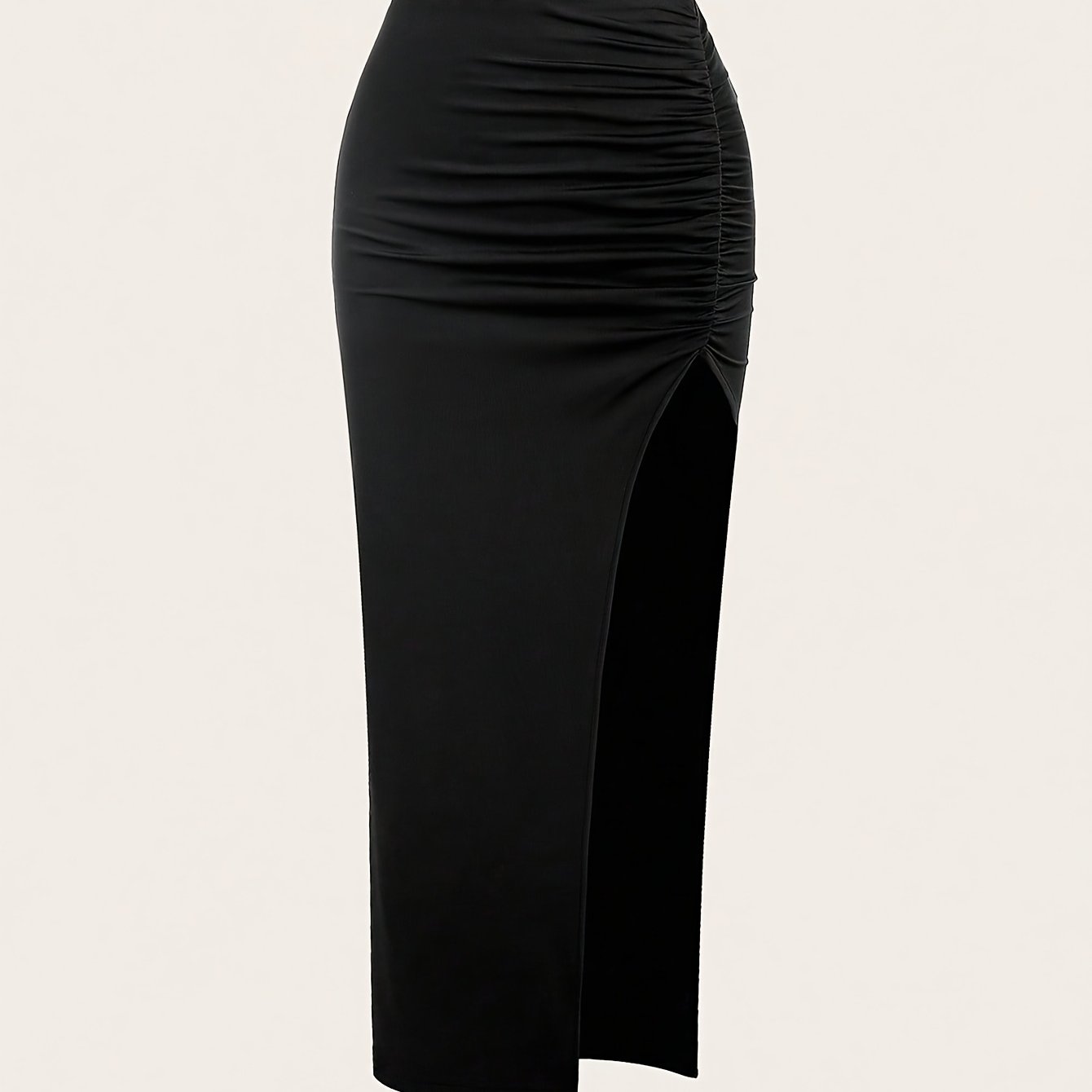 E-shop Schwarzer Bodycon-Bleistiftrock für Damen - Eleganter Hochtaillierte Stretch-Midirock mit Seitenschlitz, Maschinenwaschbar in Unifarben für