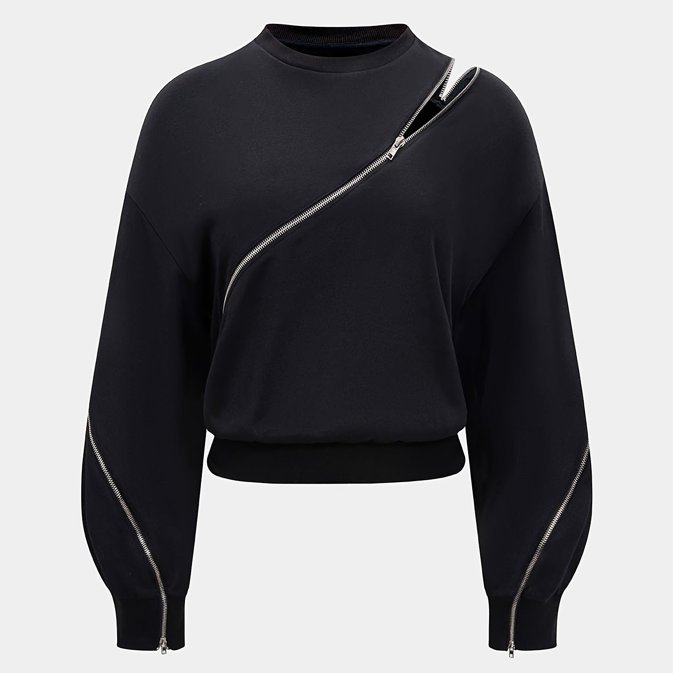 TEMU Irregular Slanted Split Design Long-sleeve Top, New Autumn/winter Asymmetrical Slanted Zipper Sweatshirt