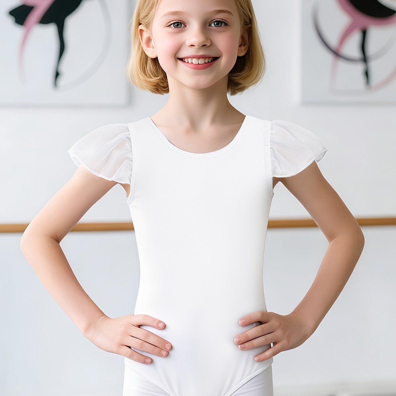 Image of Girls' Dancewear, Kids' Flutter Sleeve Leotard, Gymnastics Outfit, Perfect For Outdoor