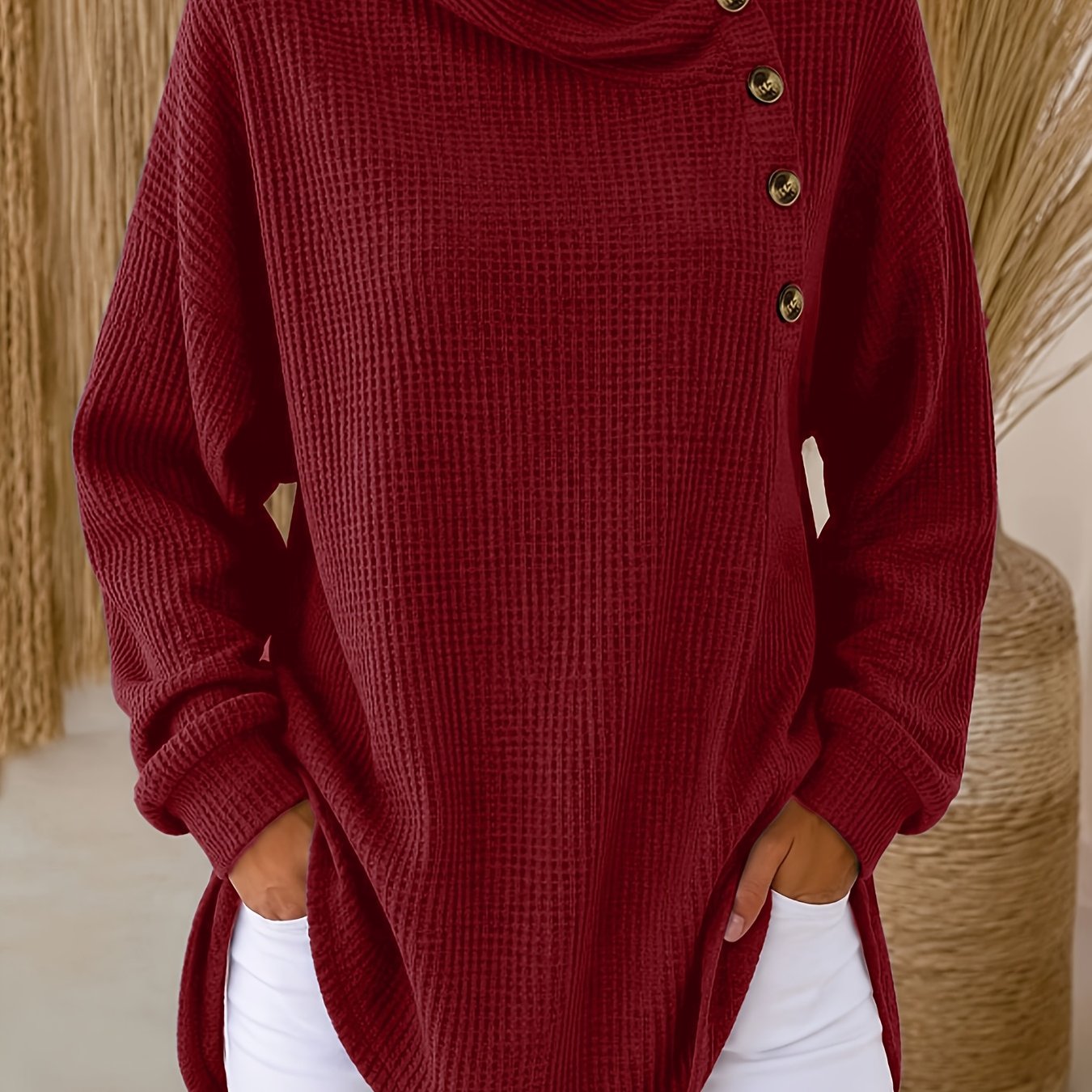 TEMU Chemise décontractée à manches longues et boutons, couleur unie, gaufrée, pour femme, grande taille, 2026, haut confortable pour femme