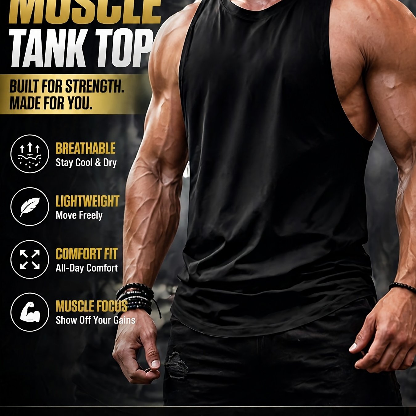E-shop Herren Atmungsaktives, Schnelltrocknendes Ärmelloses Muscle Tank Shirt - Hochelastisches Sportshirt für Laufen, Strand & Outdoor-Sportarten,