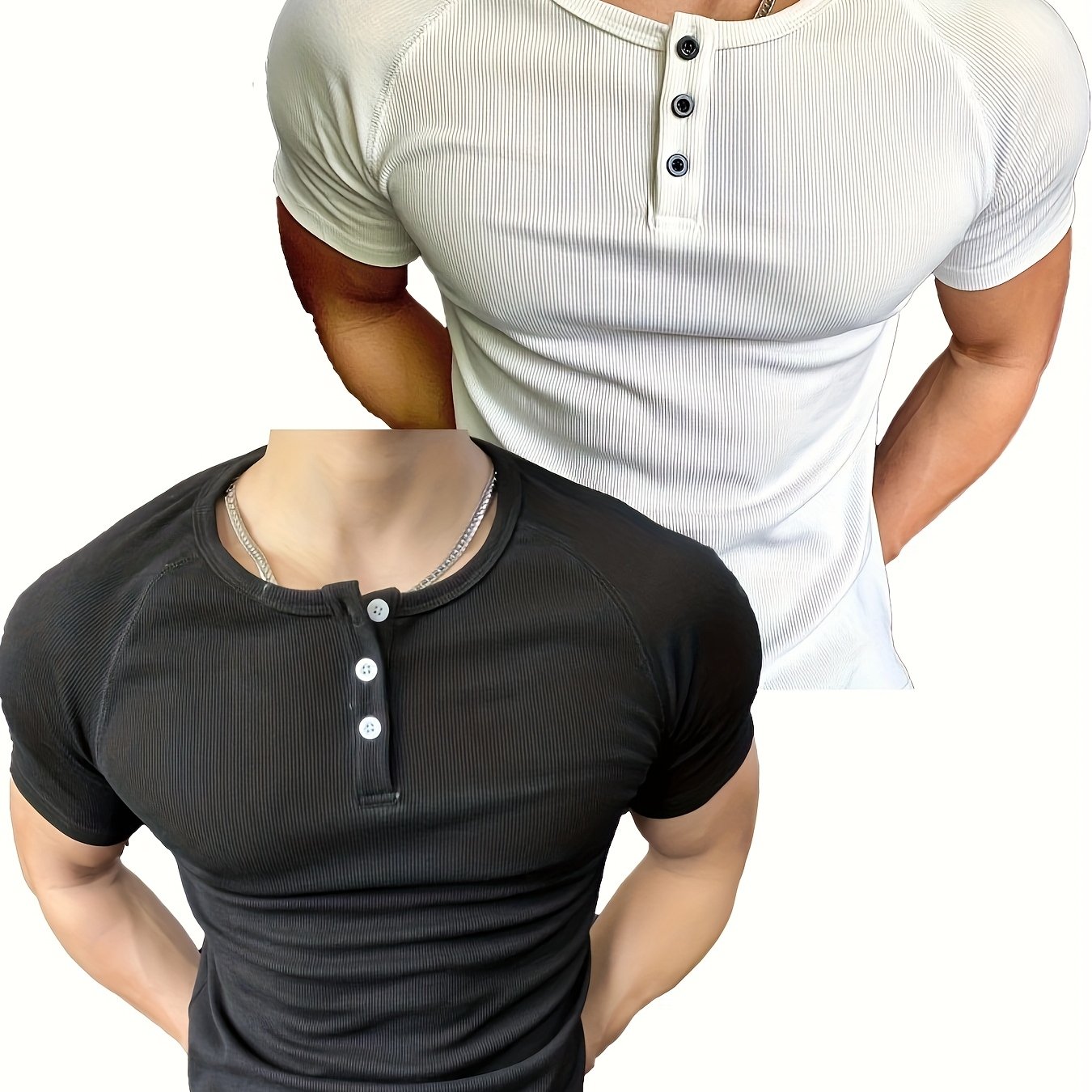 E-shop [Shule Water OBM] 2er-Set mit Gewinde, elastischem, atmungsaktivem, lässigem Sport-Henley-Shirt mit Knopfleiste