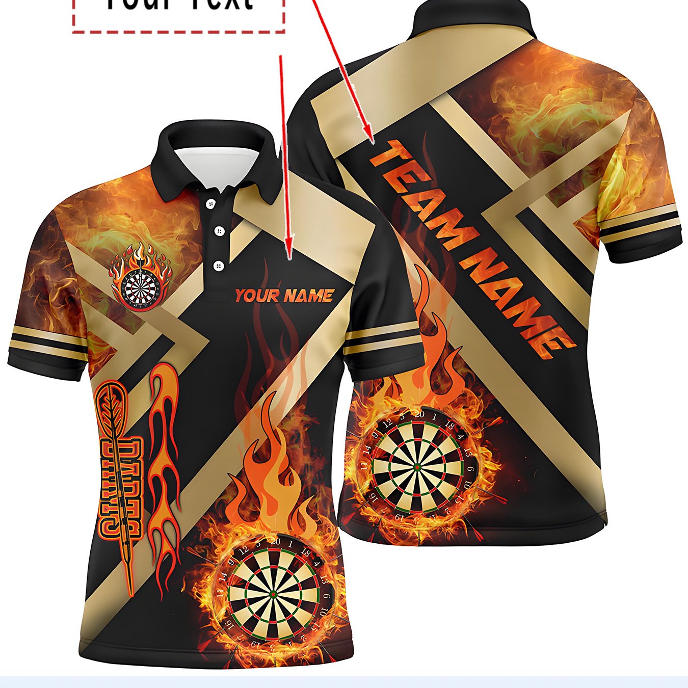 TEMU Personalized Men's Darts (machine Washable) - Customize , Showcasing A Vibrant Dartboard Graphic, With A Button- Collar, Perfect For Darts Club