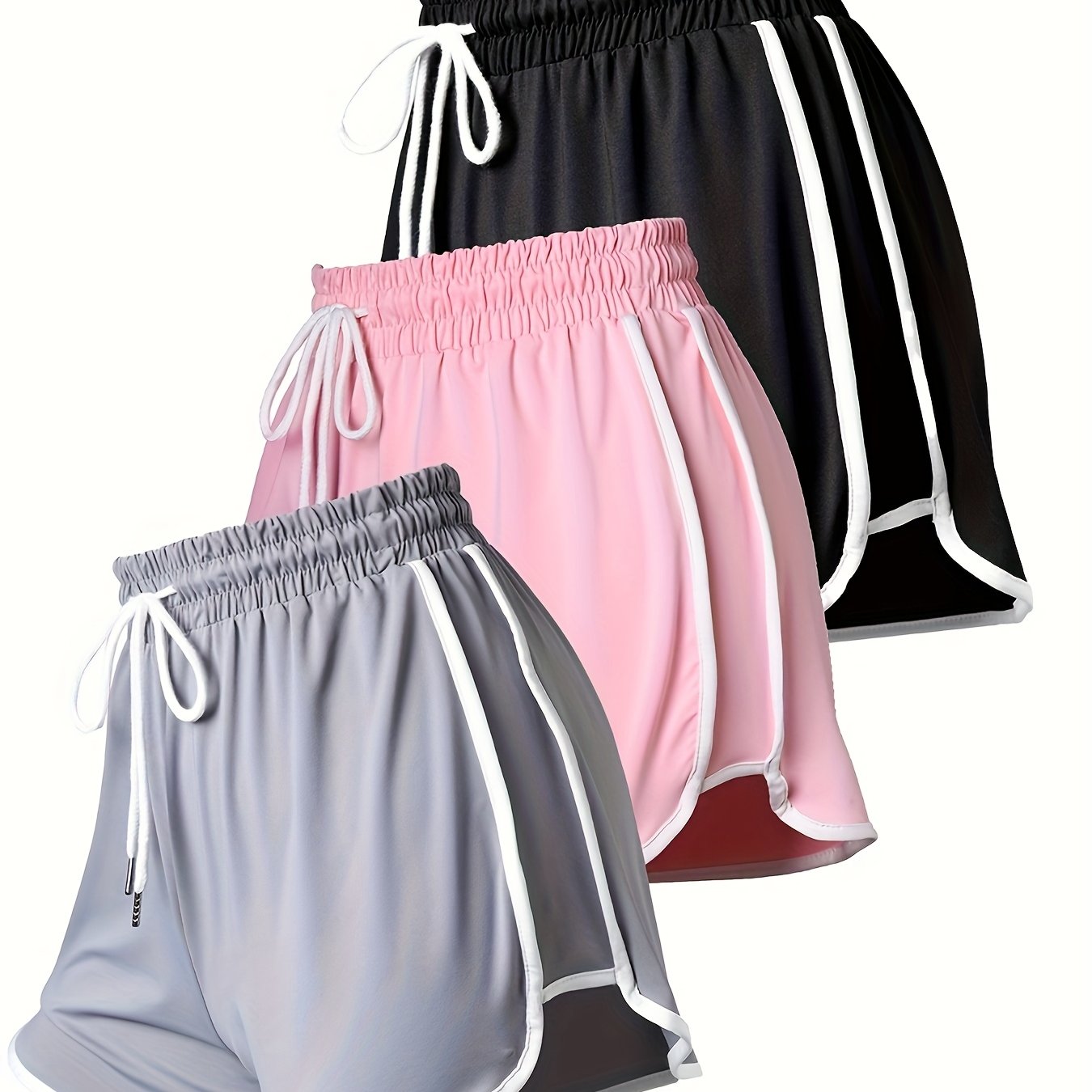 E-shop 3 Stück Damen Jogger Shorts mit hoher Elastizität – Ideal für Fitness, Laufen & Freizeit – Leichte Sportshorts mit Kordelzug, Uni-Farben,