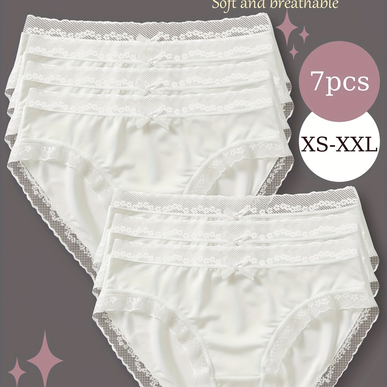 Image of 7-pack Women's Panties, Elegant Floral Lace Solid Mid-rise Triangle Briefs Breathable Seamless Underwear Affordable Style Wholesale Triangle Panties