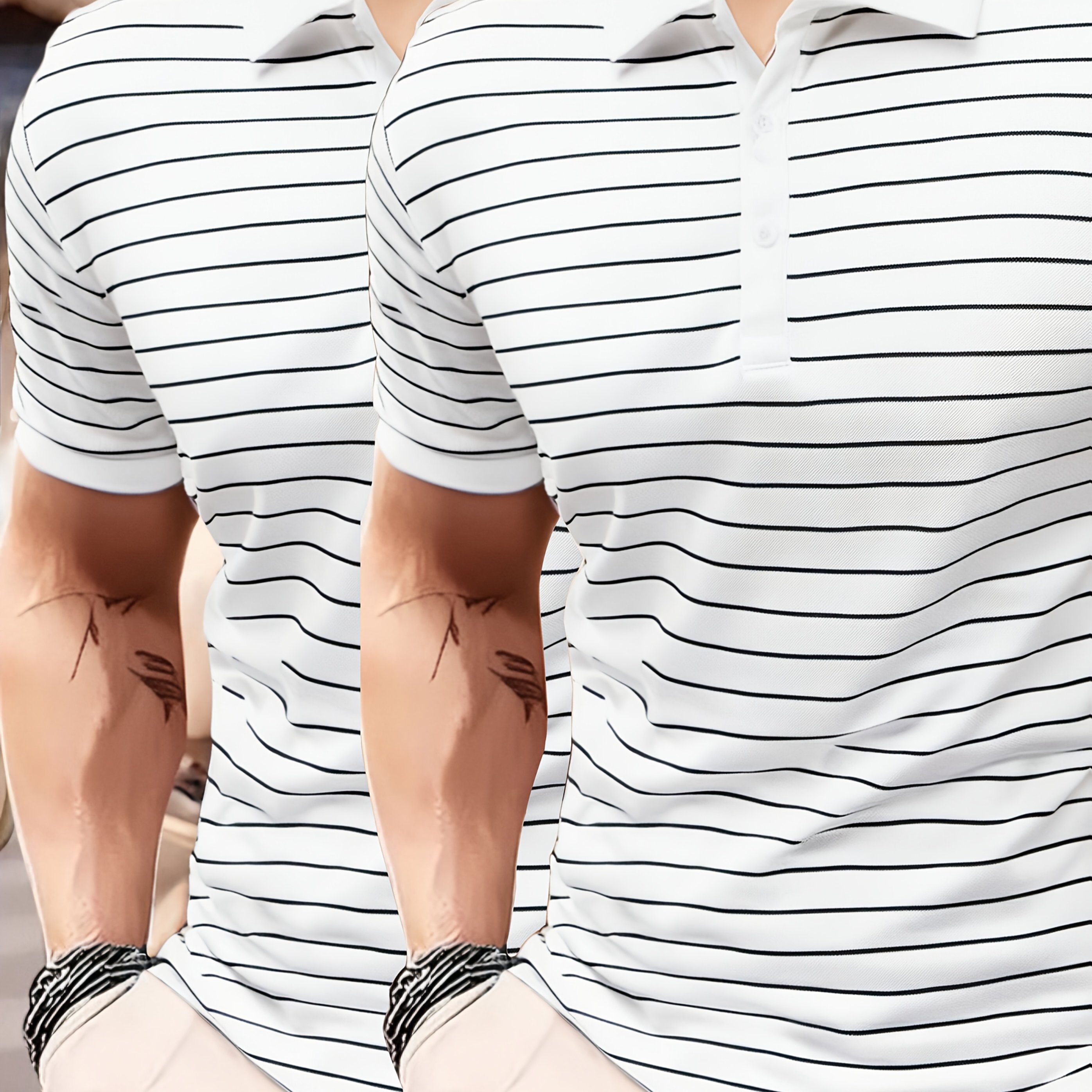TEMU 2pcs Set Of Trendy Men's Striped Short-sleeve Shirts. A Versatile Fashionable Striped Top Suitable For Daily Work Commutes, , Shopping, Parties,