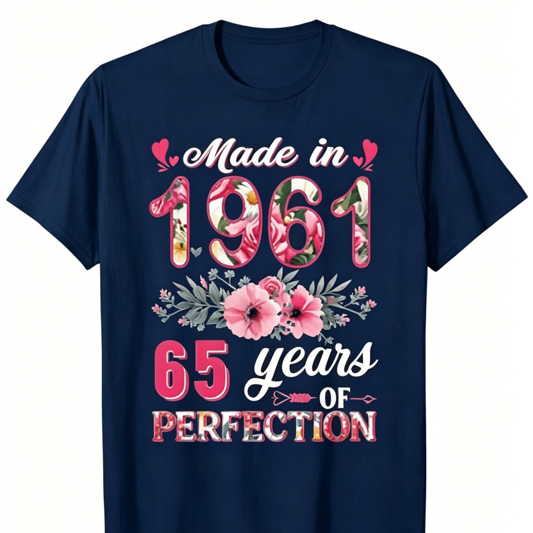 TEMU Men Born In 1961, 65 Years Old Commemorative 2d Printed Short Sleeved Floral Digital Pattern Round Neck T-shirt, Comfortable And Breathable