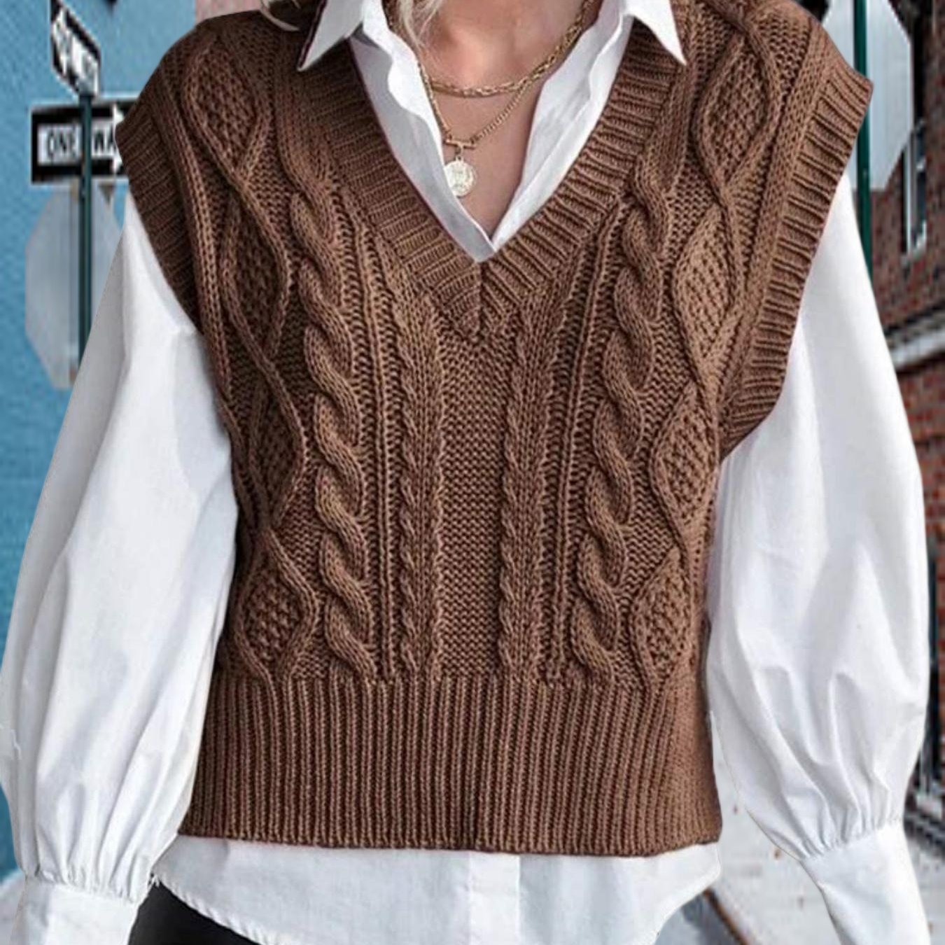 Women's V-neck Sleeveless Sweater Vest, Casual Ribbed Preppy Pullover Top