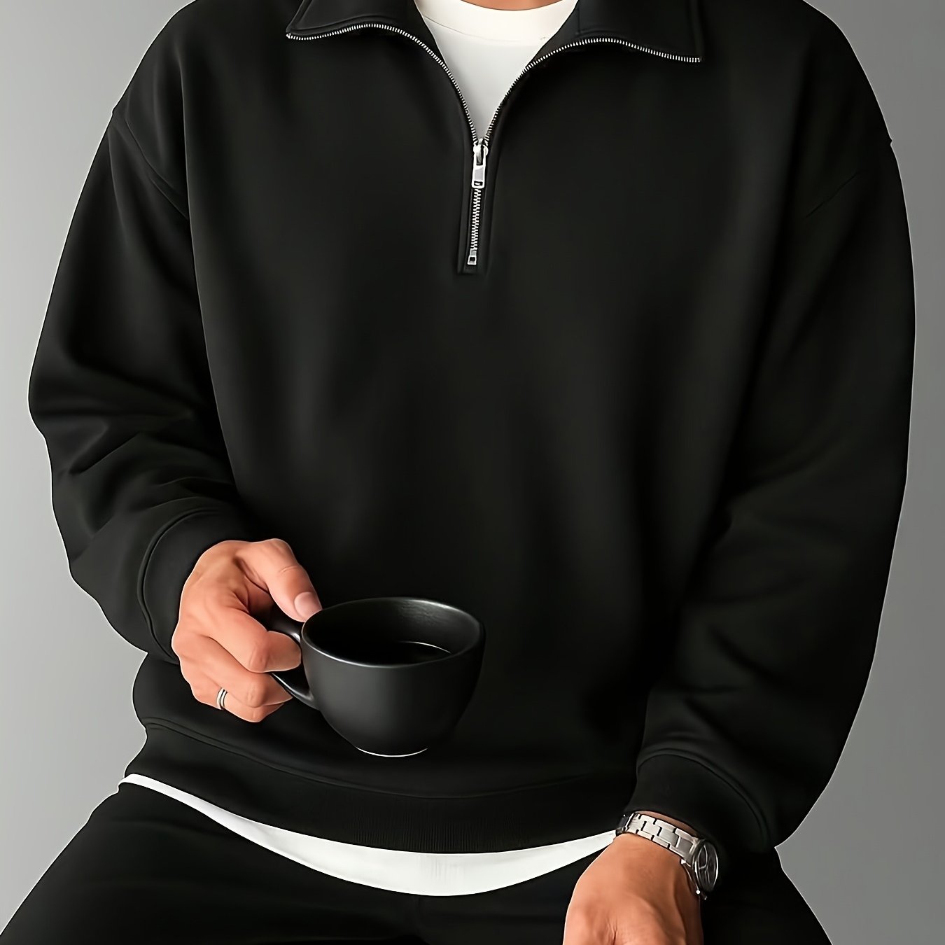 TEMU [ OBM] Sweat-shirt unisexe rétro américain à demi-zip et col , haut en d'automne et d'hiver, T-shirt de sport à demi-zip pour hommes et femmes,