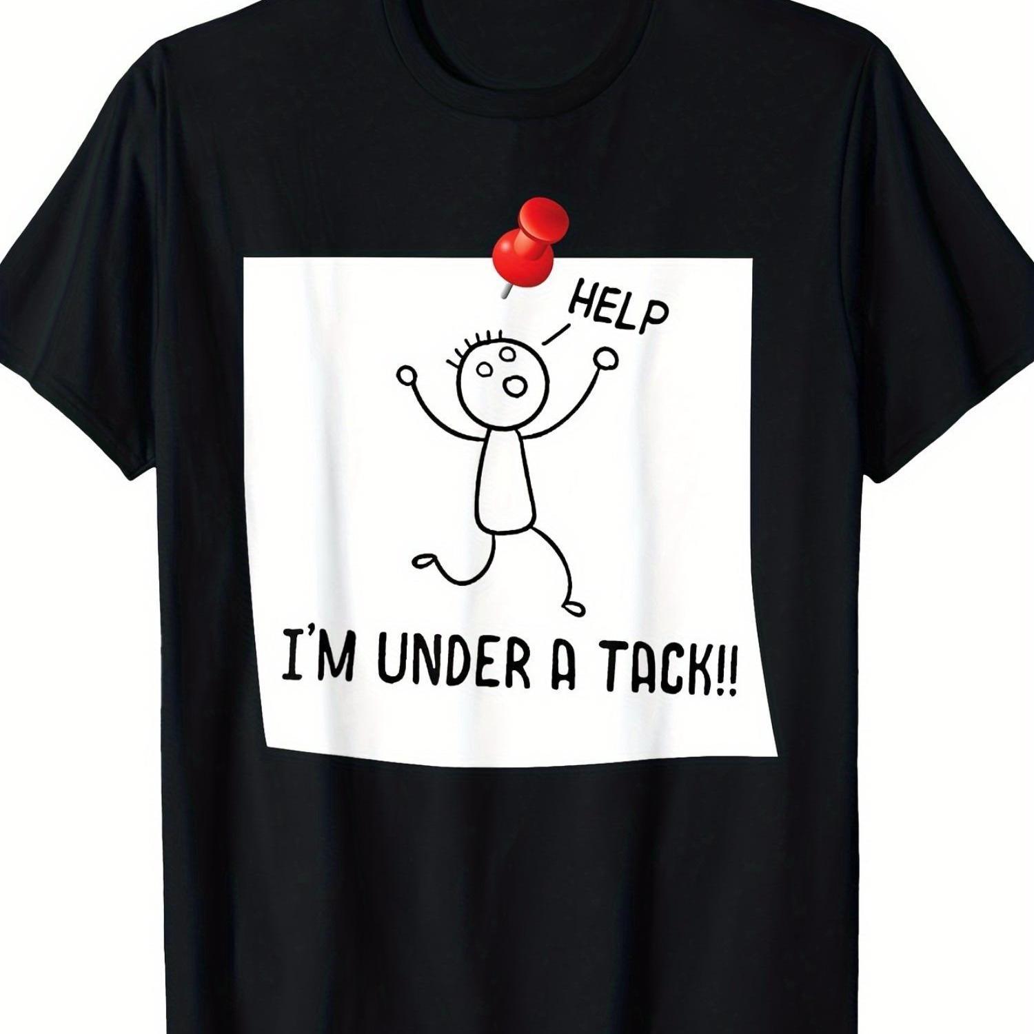 TEMU | Men's ''m Under A Tack' Graphic Tee - Breathable Cotton, Short Sleeve, Fit, With Humorous Design, Apparel | Print | Machine Washable