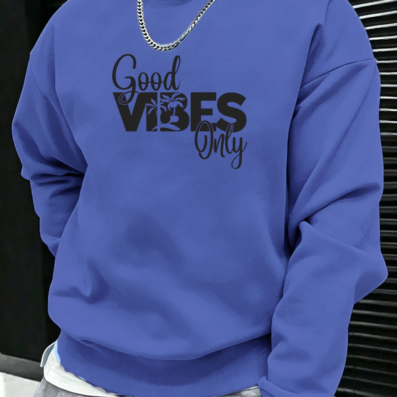Image of Men's Casual Loose Fit Pullover With Letter Print, Lightweight Non-fleece Long Sleeve Crewneck For Spring Autumn Daily Wear - Ships From Europe